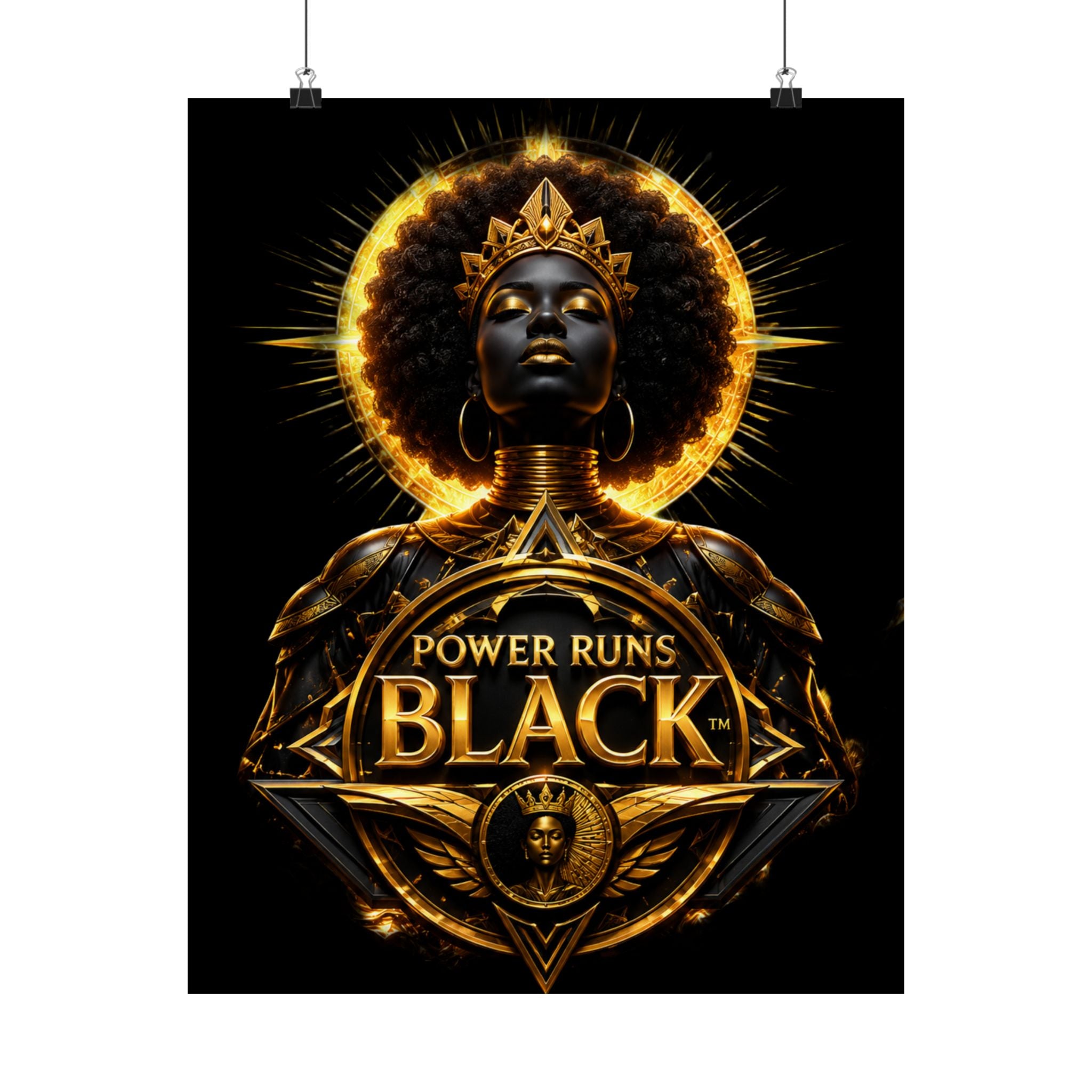Power Runs Black Matte Poster — "Power Runs Black" Afrocentric Goddess Wall Art by Power Runs Black