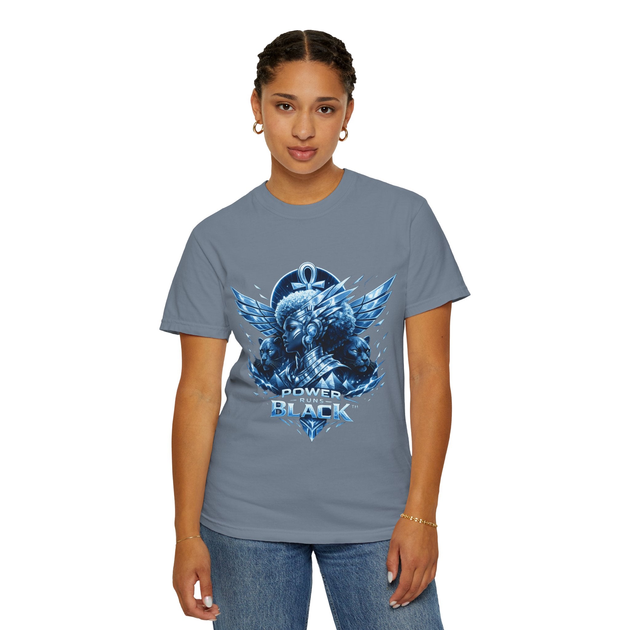Power of Black Graphic T-Shirt — Egyptian Ankh Warrior Design by Power Runs Black
