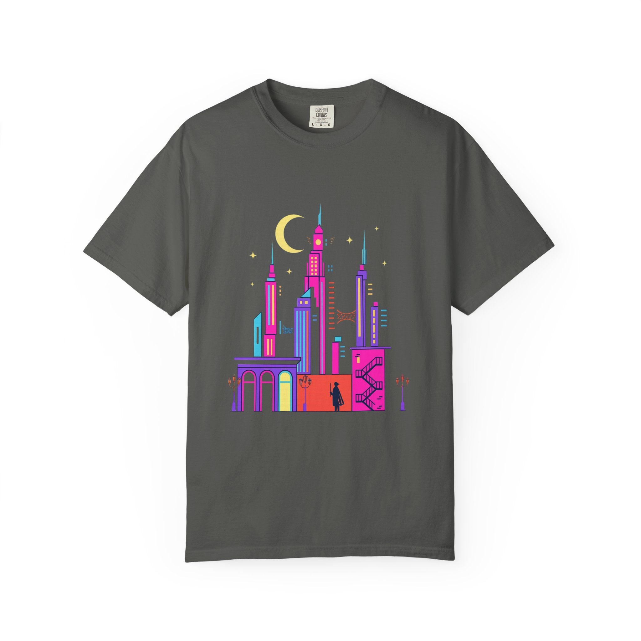 PRB Neon City Skyline T-shirt | Vibrant Urban Nightscape Tee by Power Runs Black