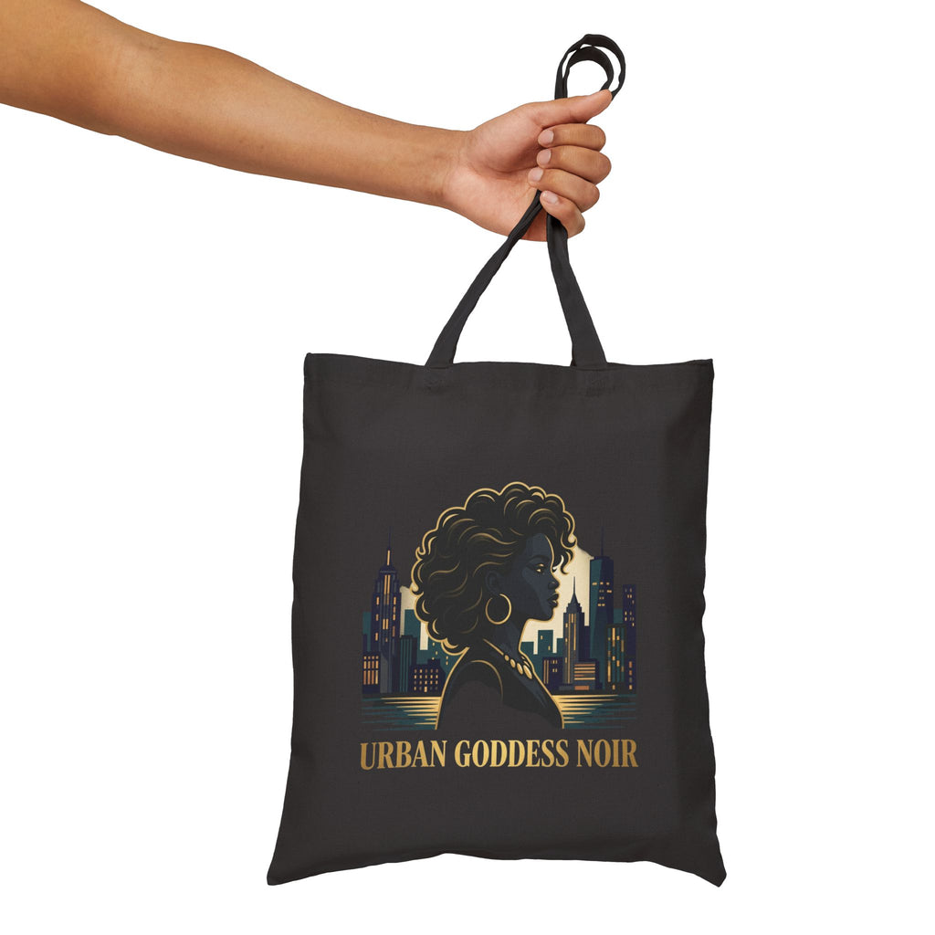 Power Runs Black PRB Urban Goddess Noir Cotton Tote Bag – City Skyline Afrocentric Eco Shopper by Power Runs Black