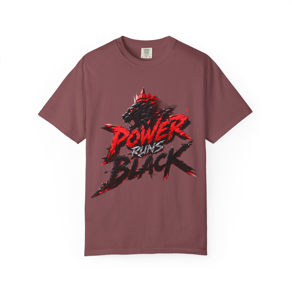 Power Runs Black T-shirt | Wolf Silhouette, Red Black Graphic Tee by Power Runs Black