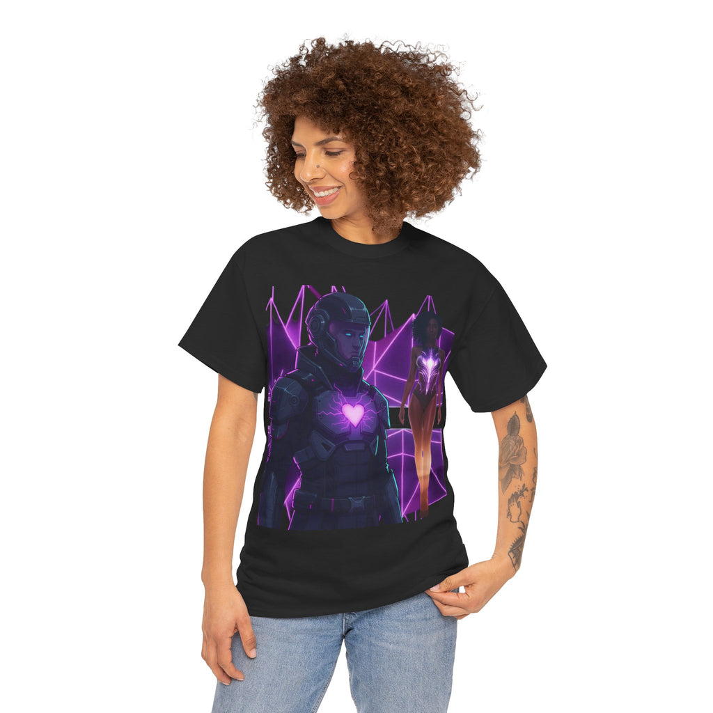 Power Run Black PRB Pretty Rich Bitch The Collection Purple Heart Cyberpunk Knight T-Shirt | Futuristic Armor Sci‑Fi Tee by Printify