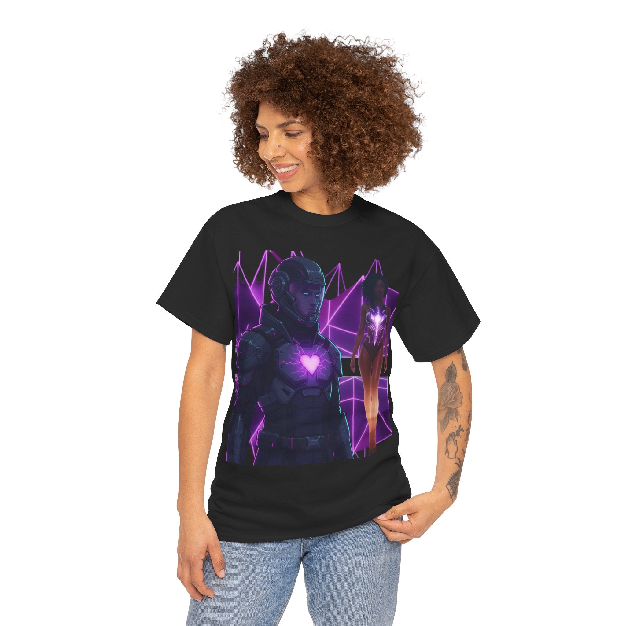 Power Run Black PRB Pretty Rich Bitch The Collection Purple Heart Cyberpunk Knight T-Shirt | Futuristic Armor Sci‑Fi Tee by Printify