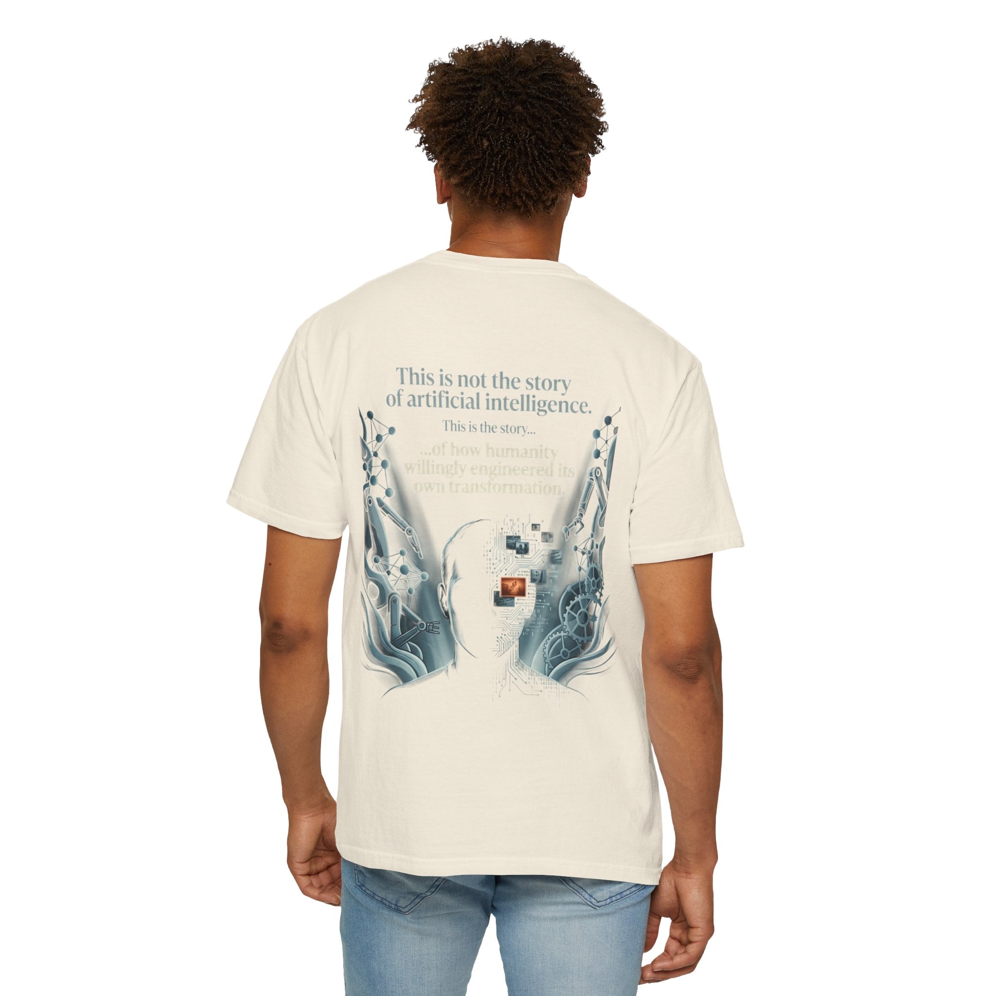 Power Runs Black AI Fusion Graphic T-Shirt — "The Core Age" Split Face Design by Power Runs Black
