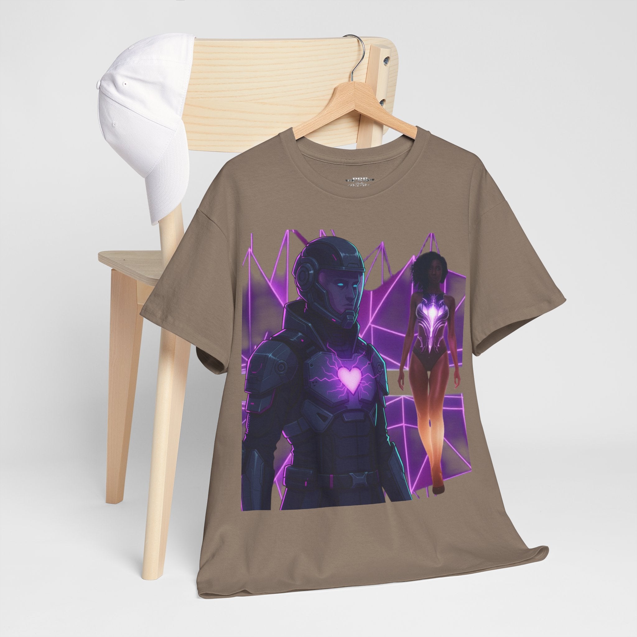 Power Run Black PRB Pretty Rich Bitch The Collection Purple Heart Cyberpunk Knight T-Shirt | Futuristic Armor Sci‑Fi Tee by Printify