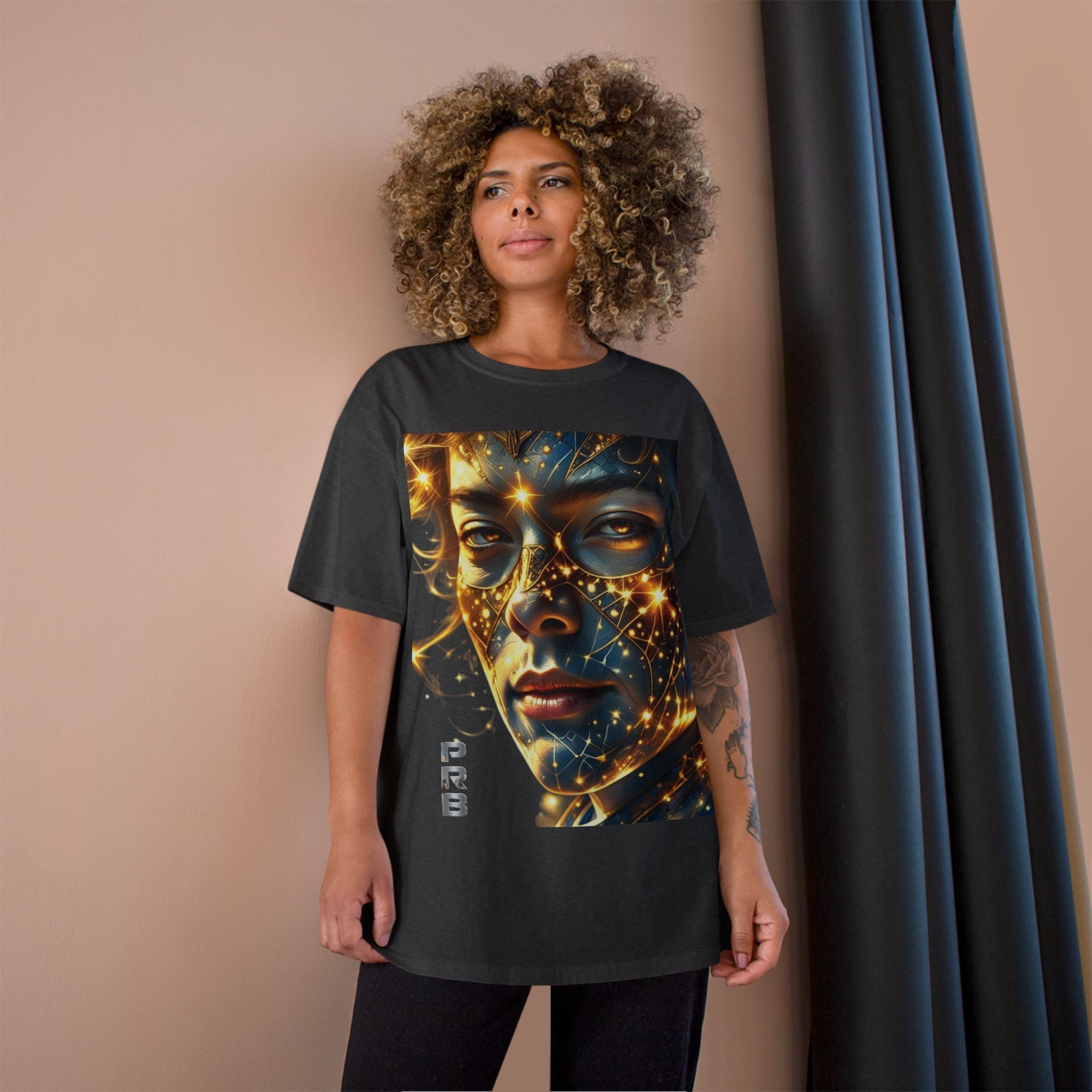 PRB Champion T-Shirt — Cosmic Face Art Tee (Radiant Star Portrait) by Power Runs Black