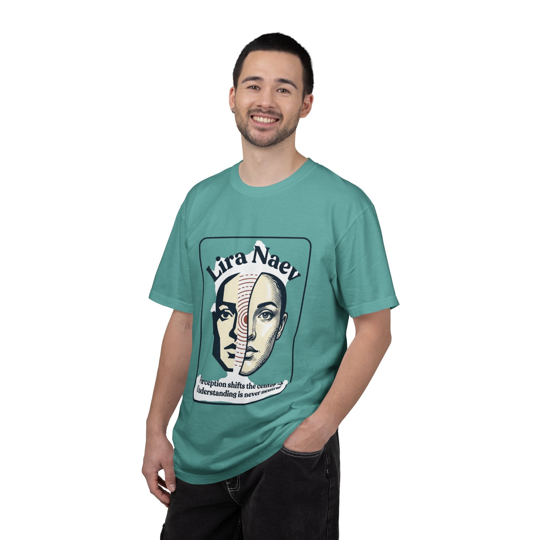 Power Runs Black PRB Lira Naev Split-Face Graphic T-Shirt — “Perception shifts the center” Statement Tee by Power Runs Black