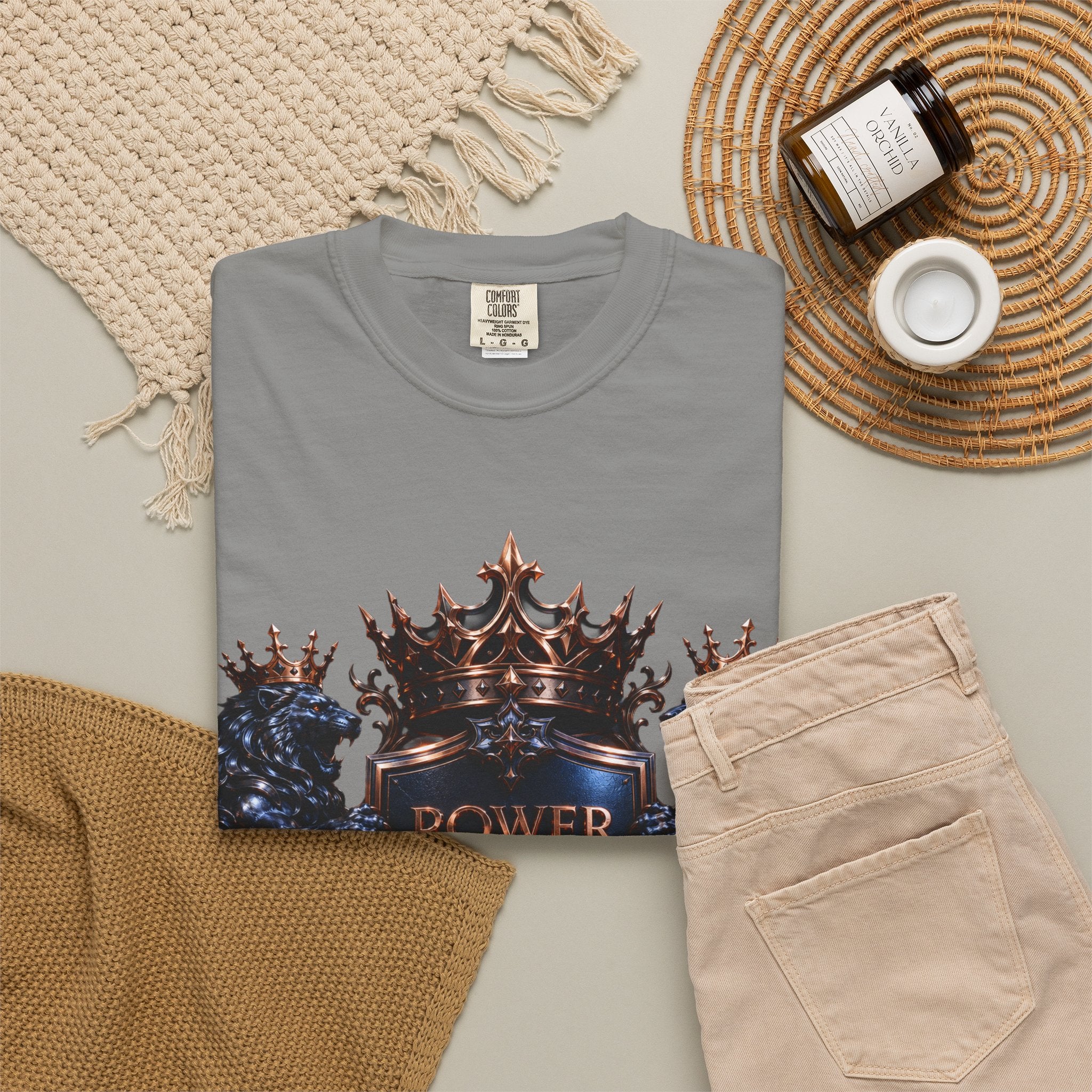 Power Runs Black Crest T-shirt | Heraldic Lion Shield Tee by Power Runs Black