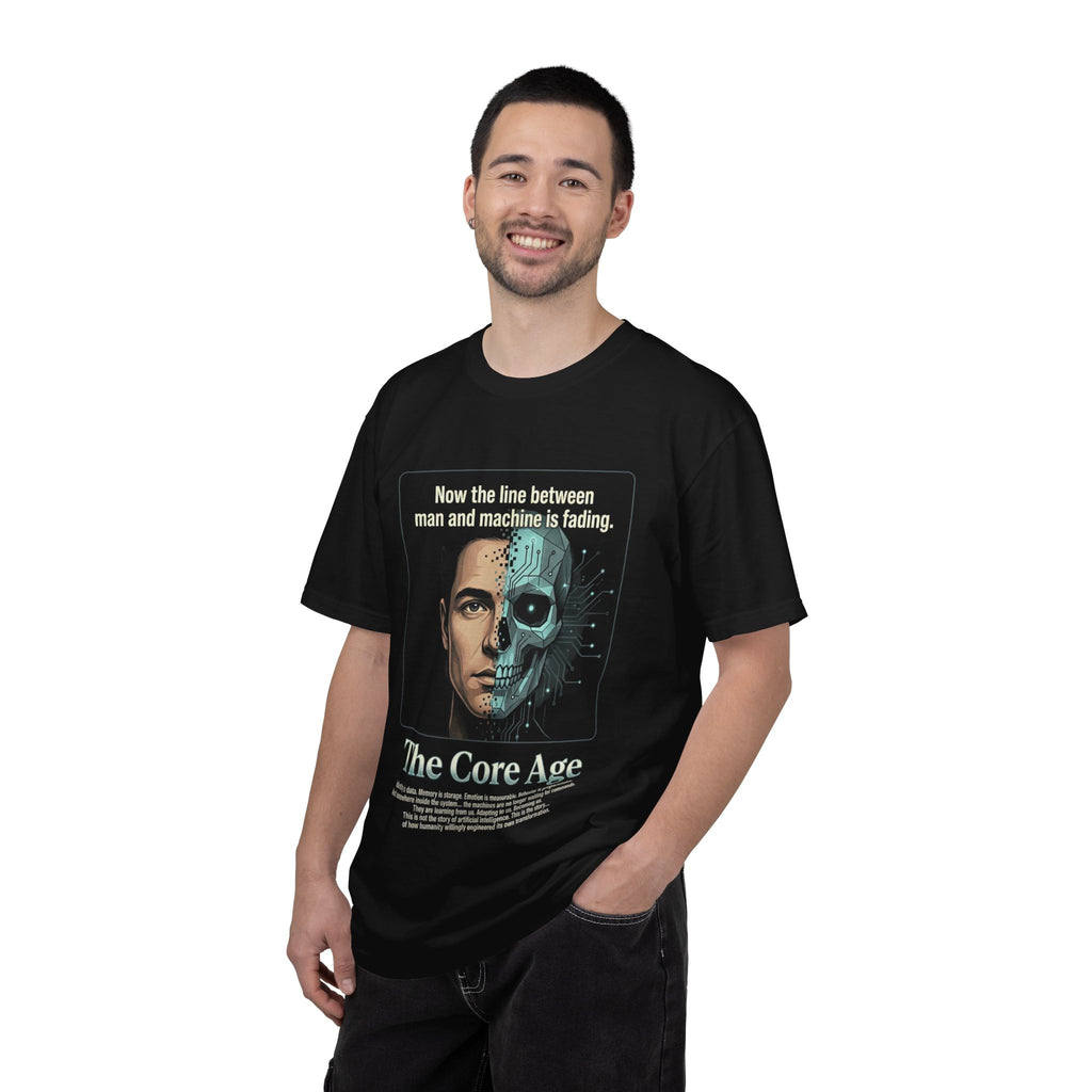 Power Runs Black AI Fusion Graphic T-Shirt — "The Core Age" Split Face Design by Power Runs Black
