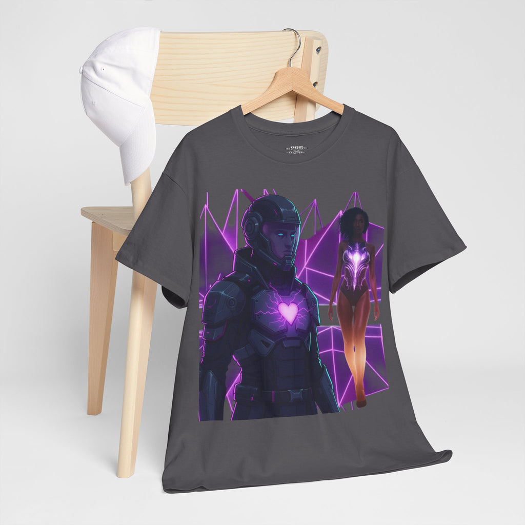 Power Run Black PRB Pretty Rich Bitch The Collection Purple Heart Cyberpunk Knight T-Shirt | Futuristic Armor Sci‑Fi Tee by Printify