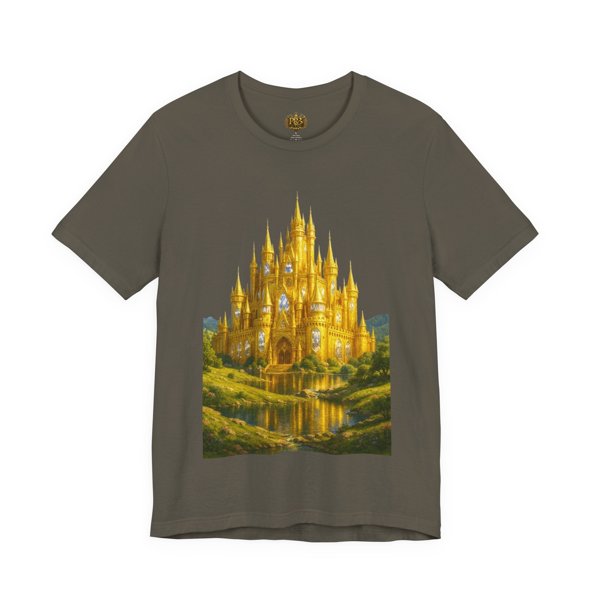 PRB Golden Fantasy Castle Tee | Magical Kingdom Illustration, Fairytale Scene by Printify