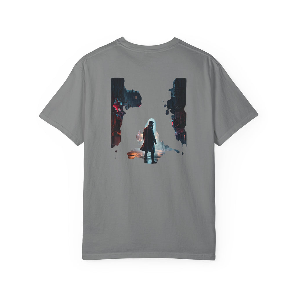 Syndication Loop Cyberpunk Portrait Tee — Tech-Noir Graphic T-Shirt | Power Runs Black by Printify