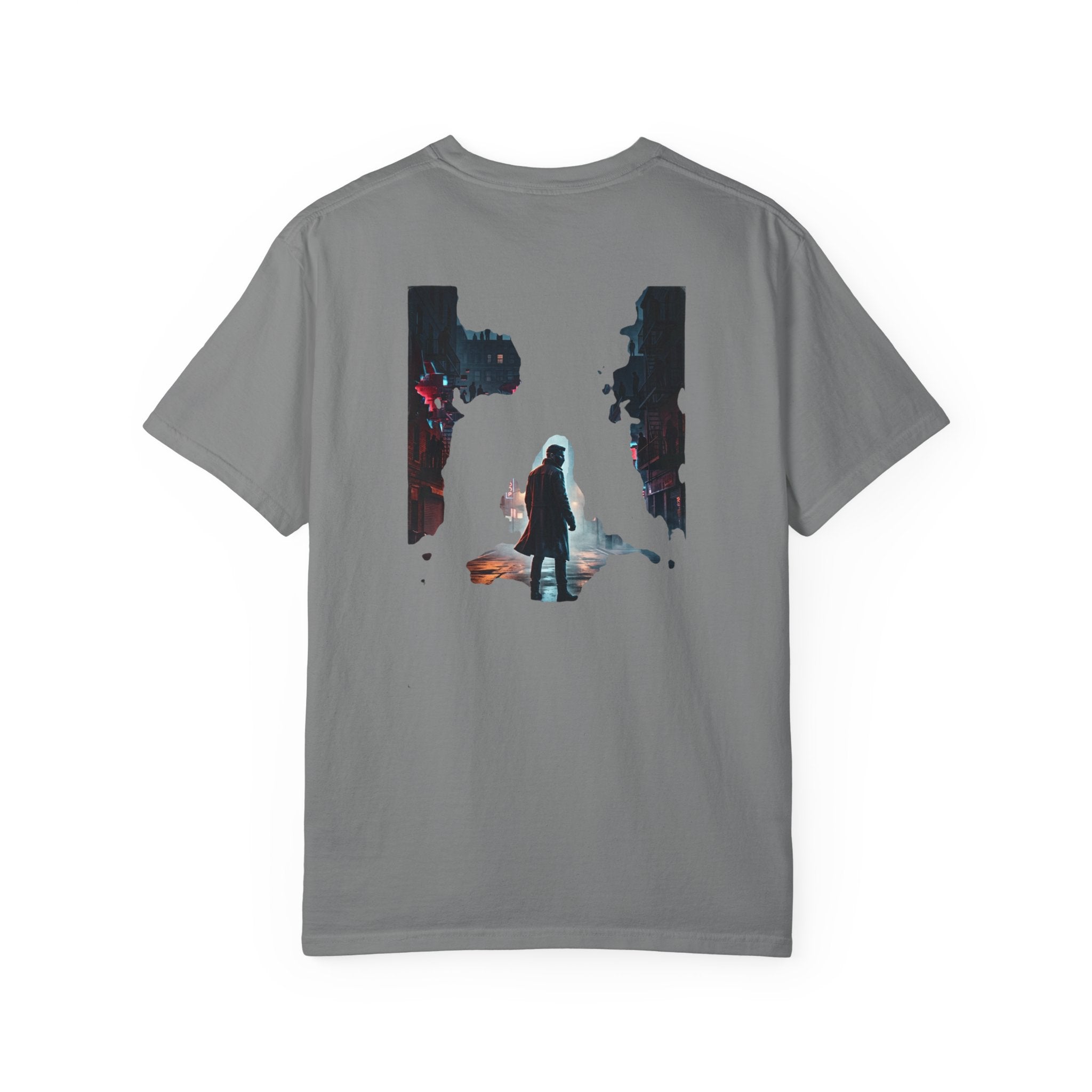 Syndication Loop Cyberpunk Portrait Tee — Tech-Noir Graphic T-Shirt | Power Runs Black by Printify