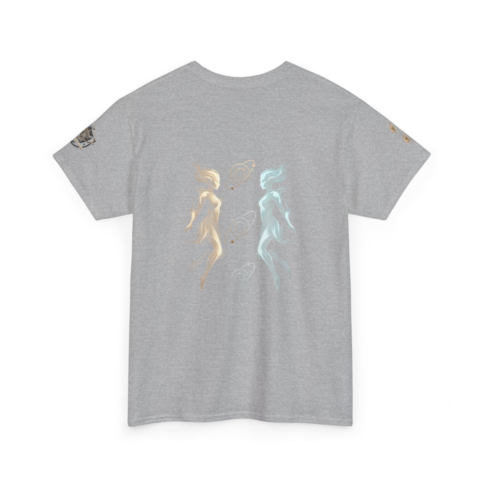 Power Runs Black Gemini Spirit Tee — Twin Sun & Moon Celestial Graphic T-Shirt by Printify