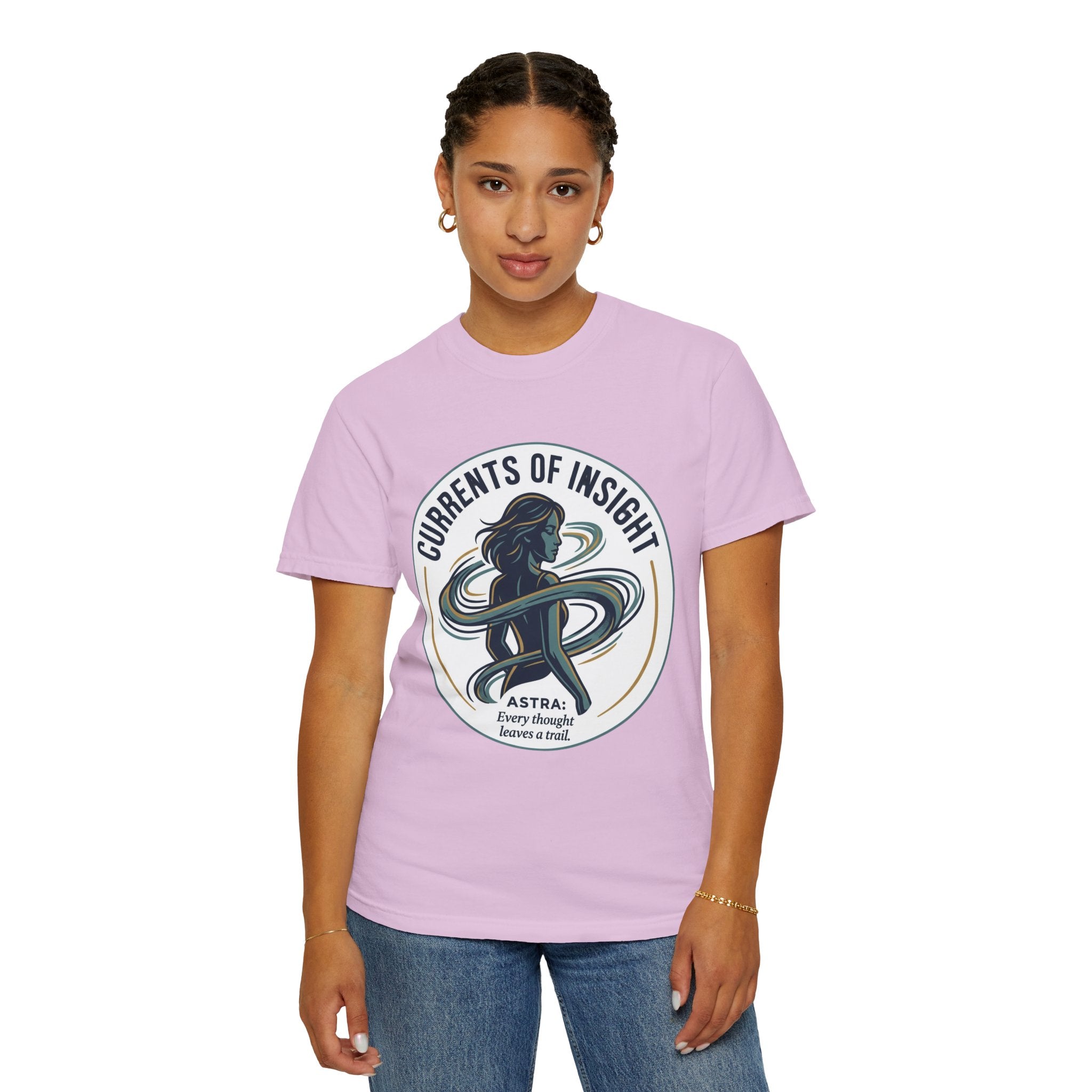 Power Runs Black Currents of Insight T-Shirt — 'Astra: Every thought leaves a trail' Graphic Tee by Power Runs Black