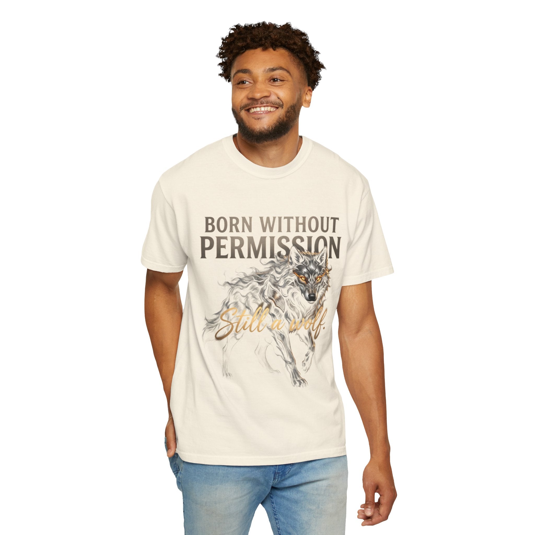 PRB Born Without Permission Wolf T-Shirt — Bold Wolf Graphic Tee by Printify