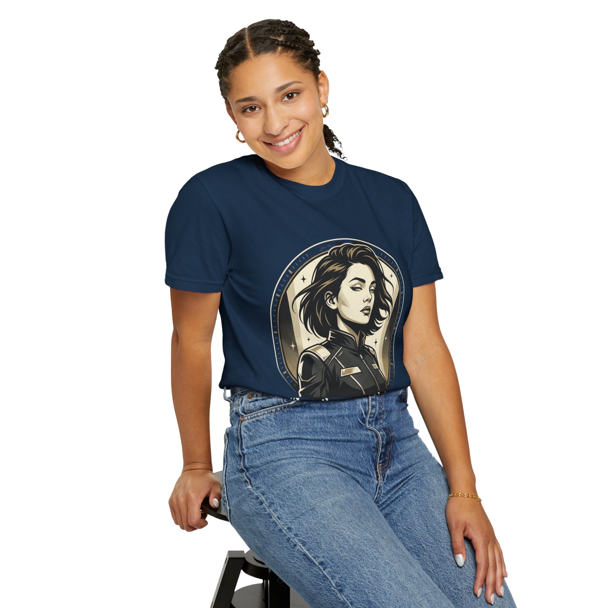 Power Runs Black Retro Space Captain Portrait T-Shirt — 'Fearless Commander' Graphic Tee by Power Runs Black