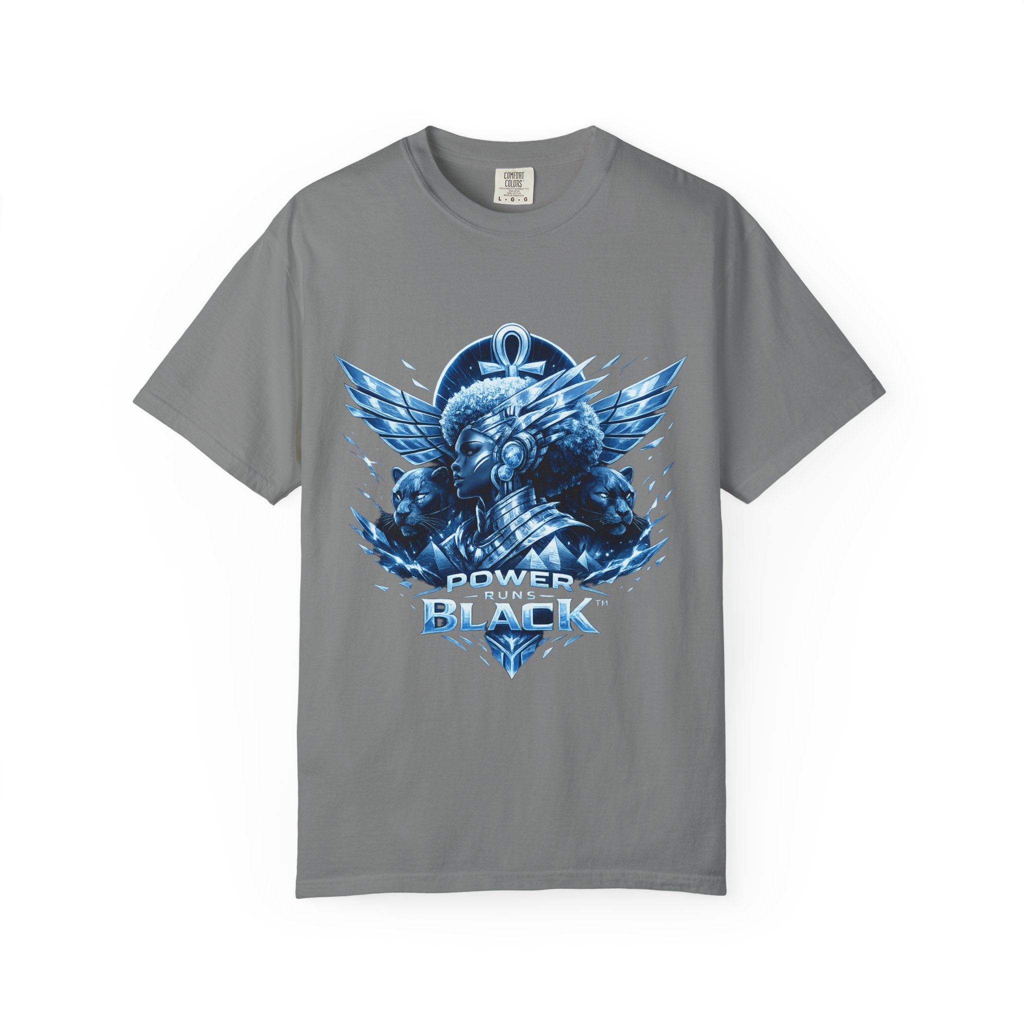 Power of Black Graphic T-Shirt — Egyptian Ankh Warrior Design by Power Runs Black