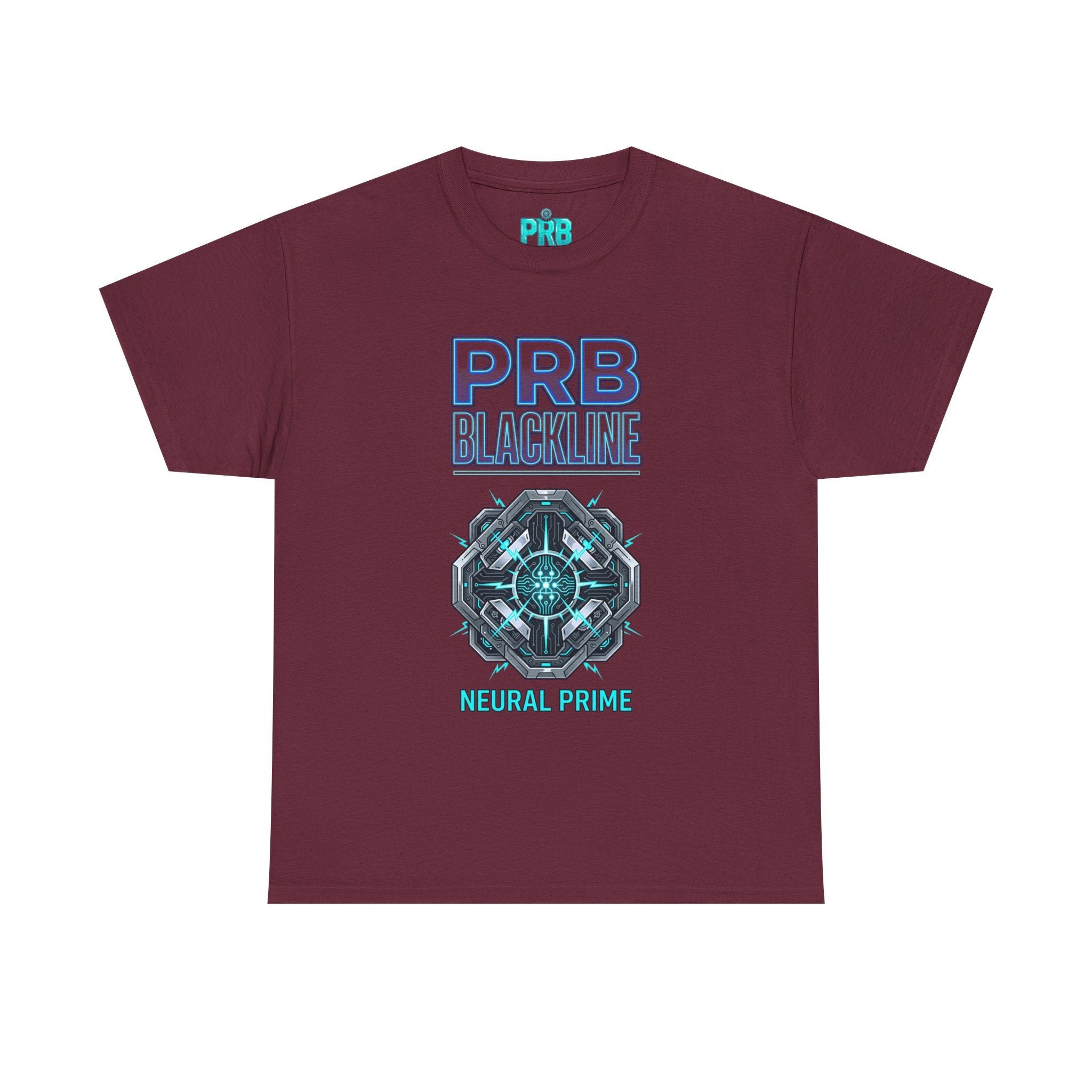 PRB Blackline Neural Prime Tech Tee — Futuristic Sci‑Fi Circuit Graphic T-Shirt by Power Runs Black
