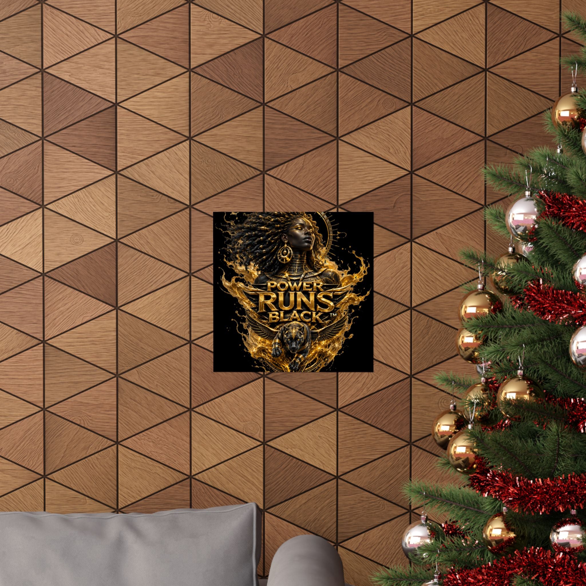 Power Runs Black Matte Poster — Afrocentric Gold Goddess Wall Art by Power Runs Black