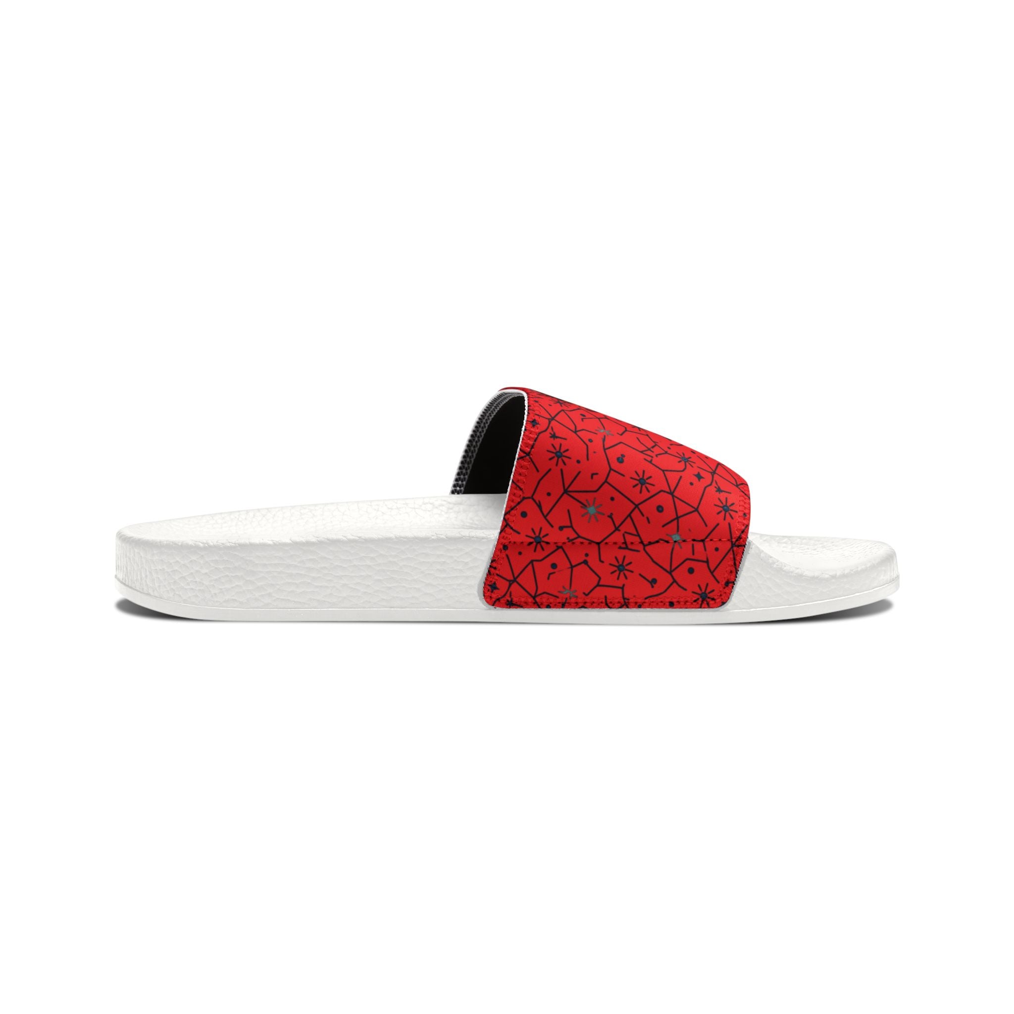 Power Runs Black Removable-Strap Sandals - Red Floral Pattern Slide Sandals for Women by Power Runs Black