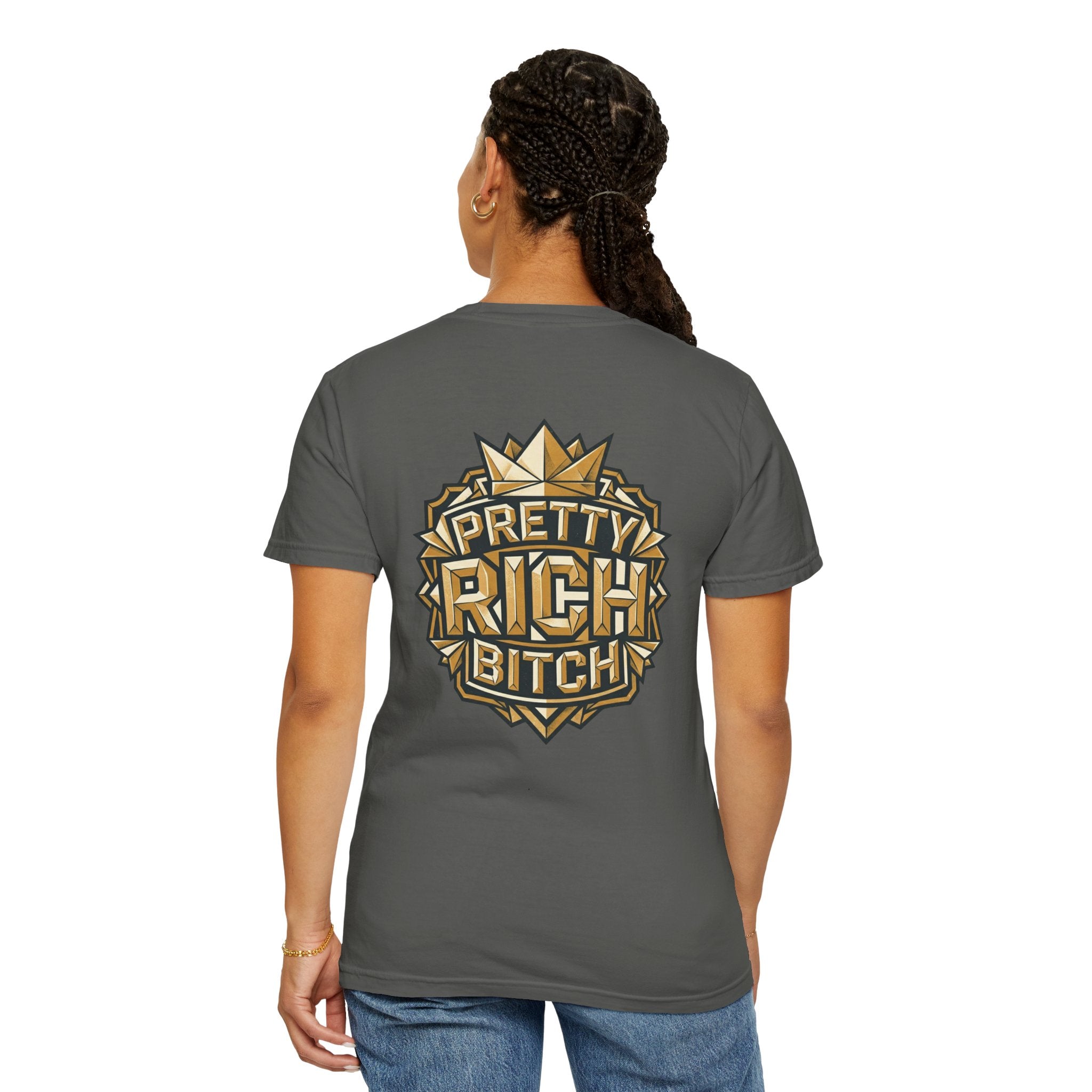 Pretty Rich Bitch The Collection by PRB T-Shirt — Bold Graphic Tee with Empowered Woman Portrait by Power Runs Black