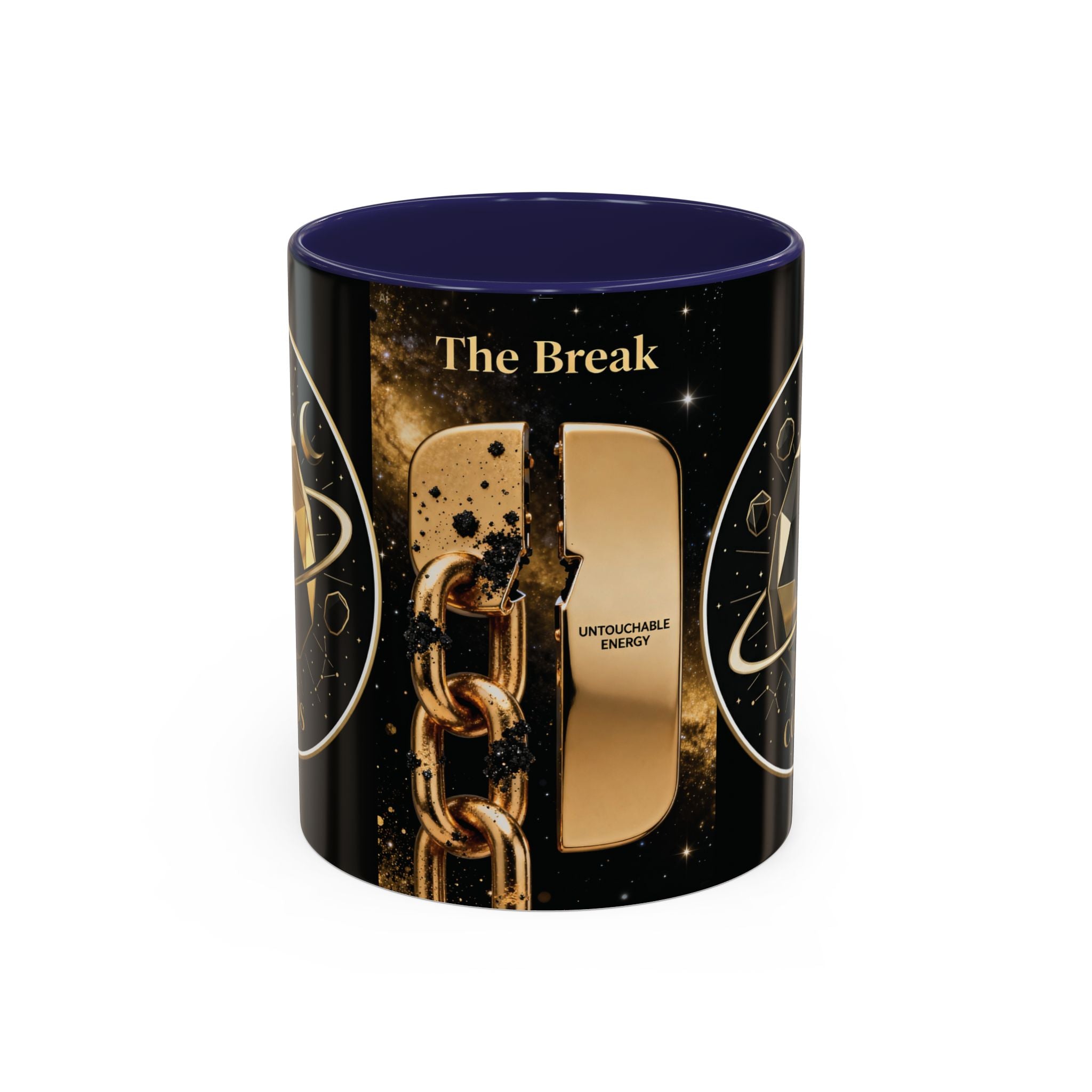PRB Gold Cosmos Design Accent Coffee Mug | The Break, Planet Illustration by Printify