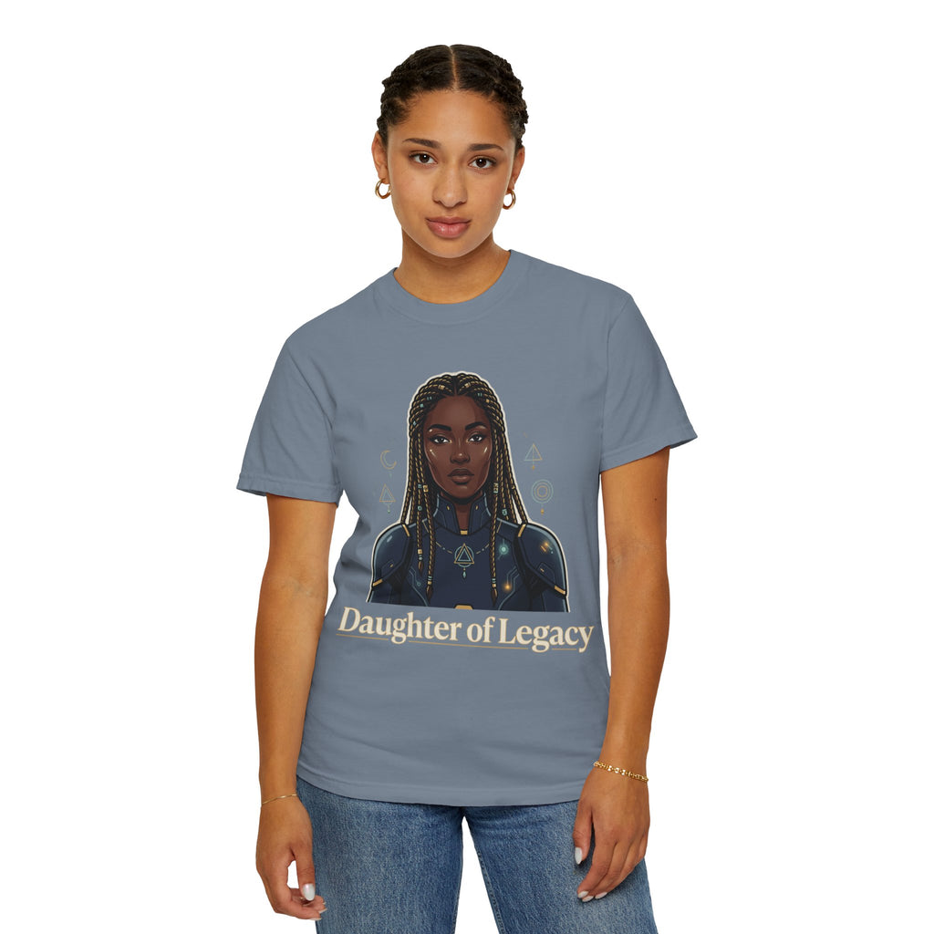 Power Runs Black Daughter of Legacy Graphic T-Shirt | Black Girl Magic Portrait Tee by Printify