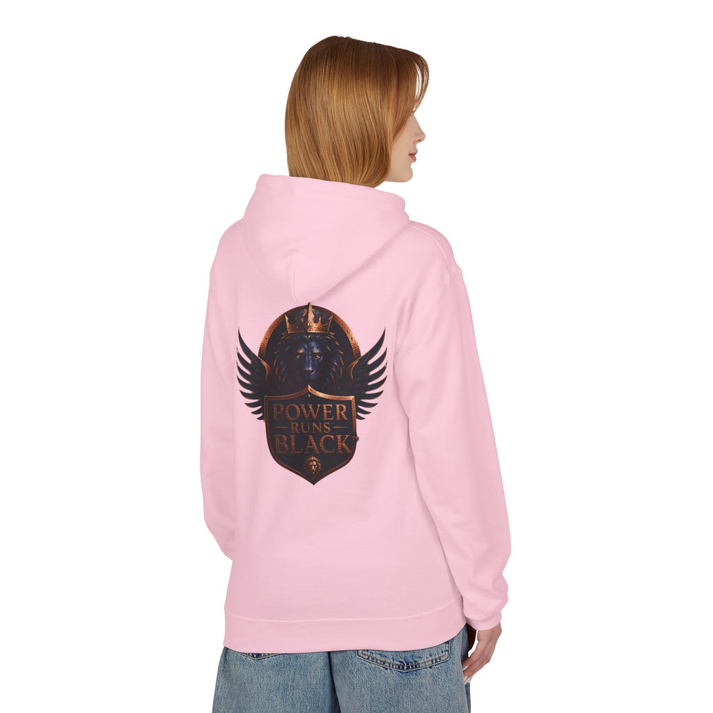 Power Runs Black crest hoodie | medieval shield with lions and wings by Power Runs Black