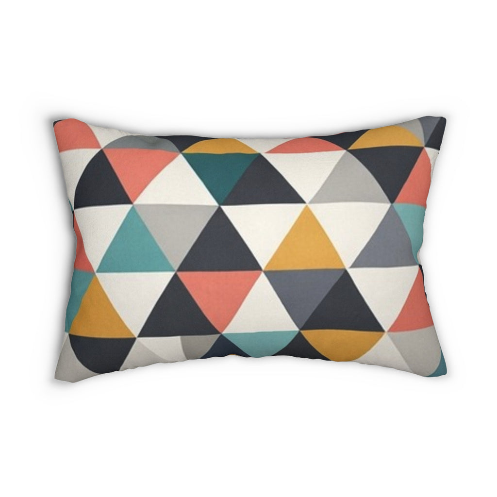 PRB Geometric Triangle & Diamond Lumbar Pillow — Mid-Century Modern Accent Cushion by Power Runs Black