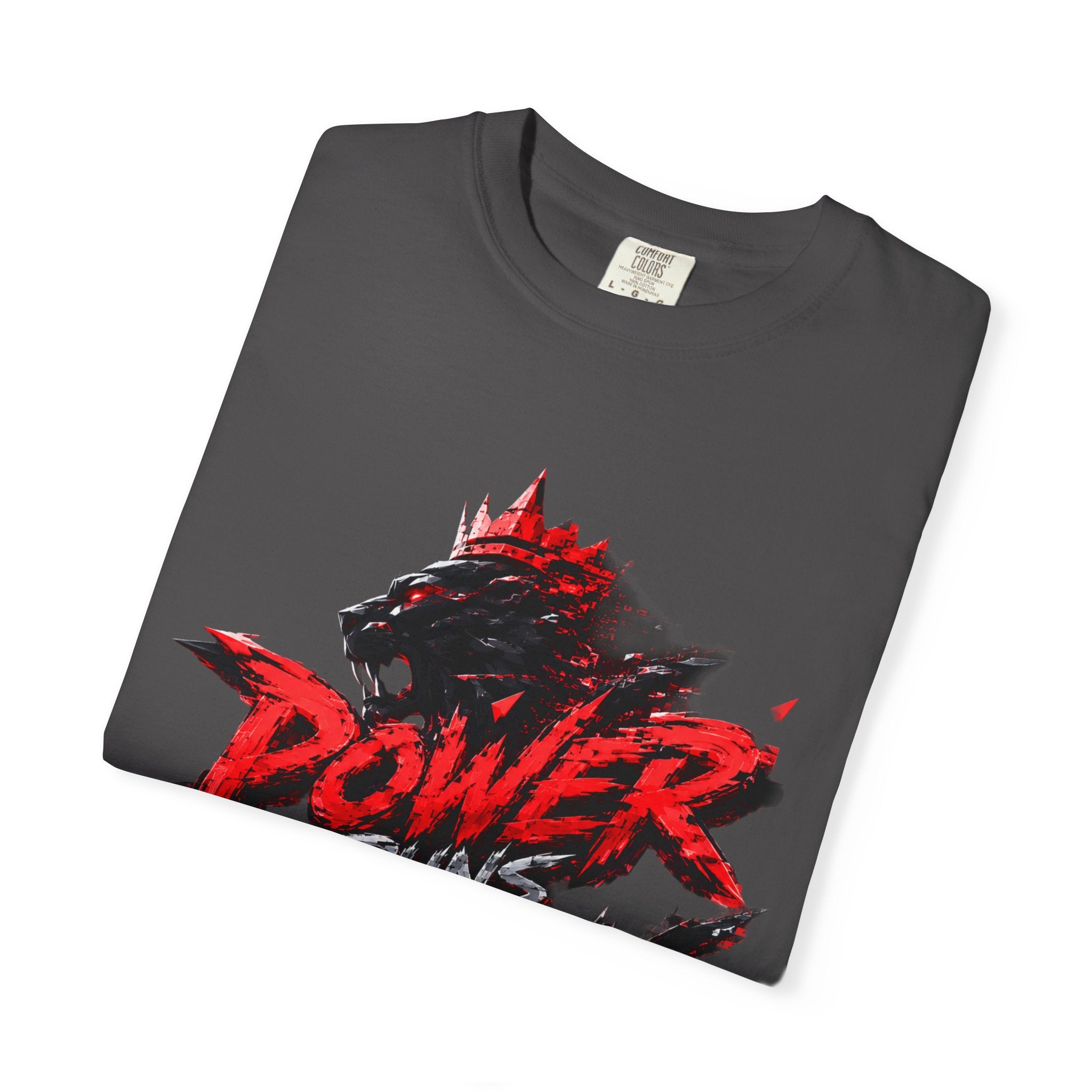 Power Runs Black T-shirt | Wolf Silhouette, Red Black Graphic Tee by Power Runs Black