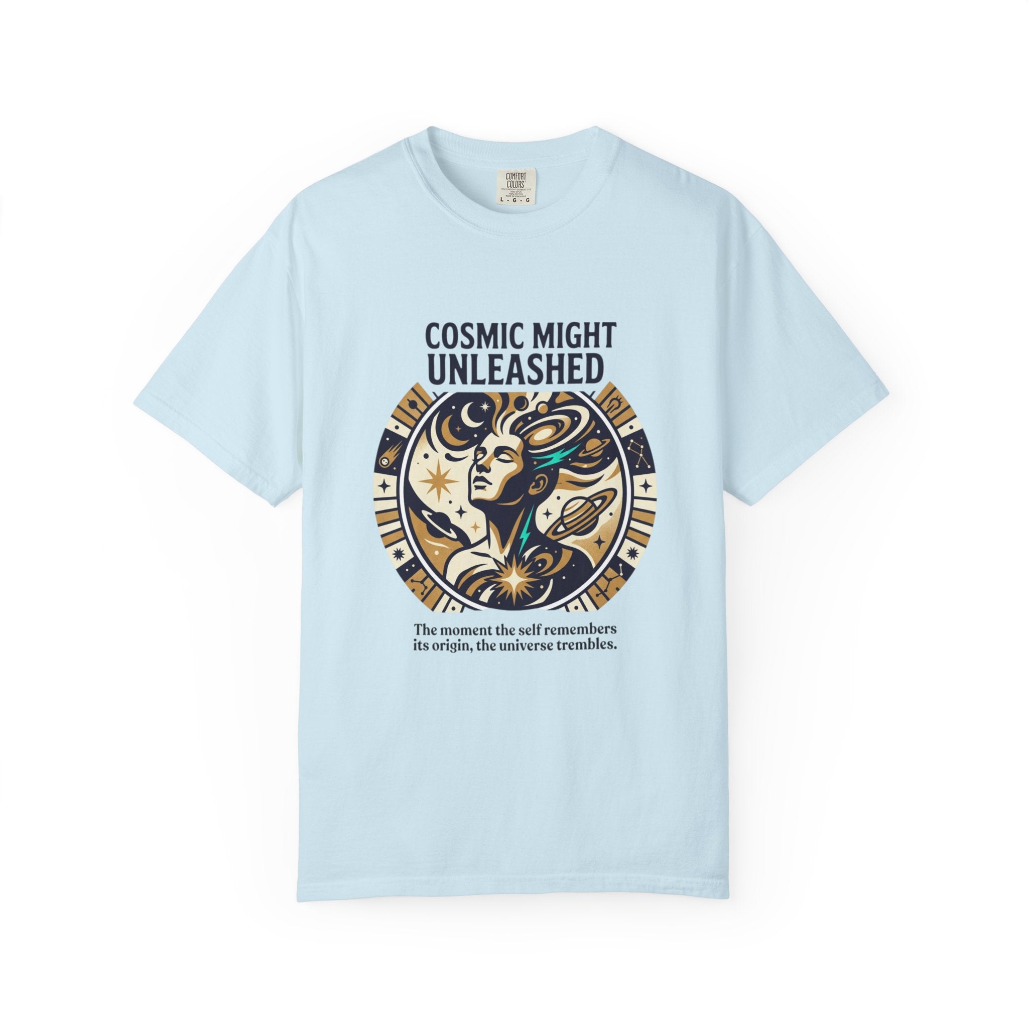 PRB Starforged Flex Cosmic Might Unleashed Graphic T-Shirt — Celestial Stag Astrology Tee by Power Runs Black