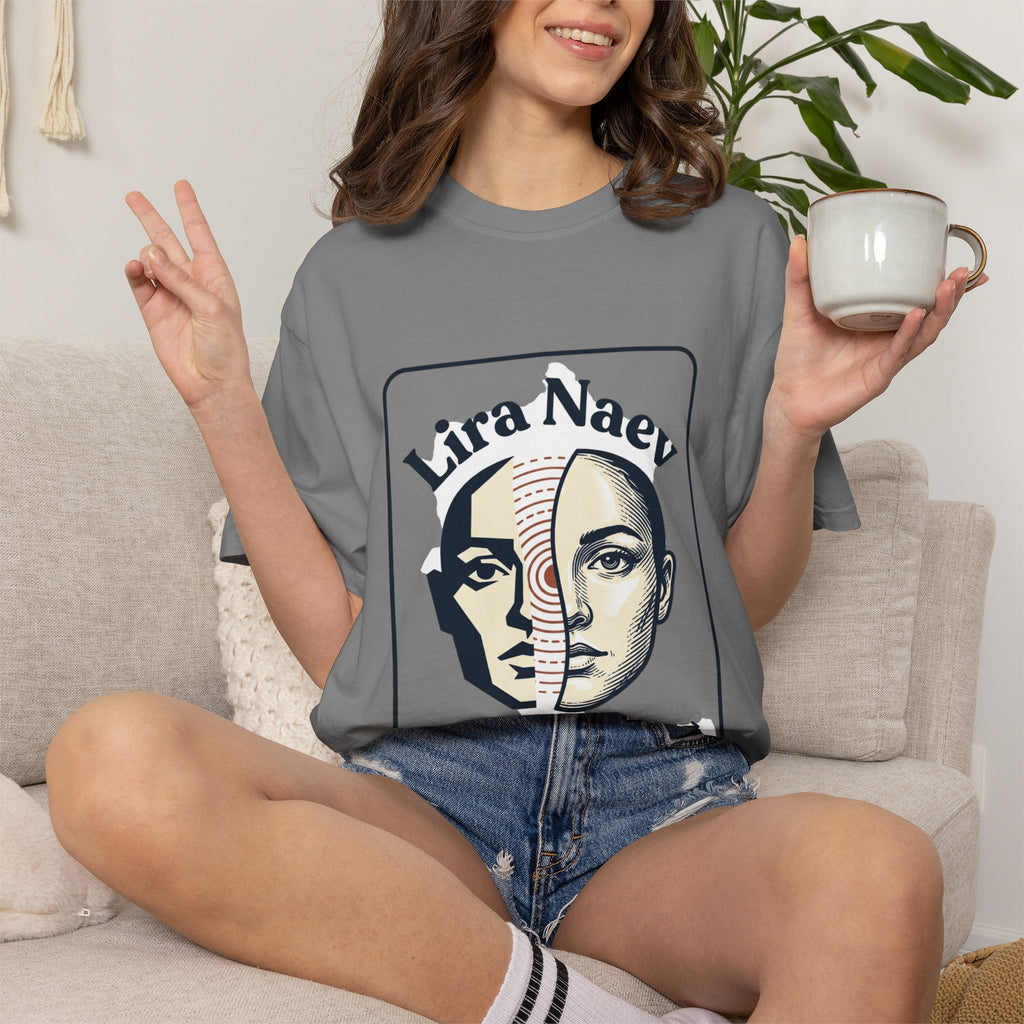Power Runs Black PRB Lira Naev Split-Face Graphic T-Shirt — “Perception shifts the center” Statement Tee by Printify