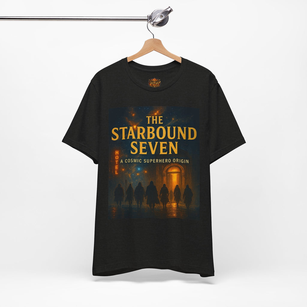 Power Runs Black PRB The Starbound Seven Tee – Retro Cosmic Superhero Poster Shirt by Power Runs Black