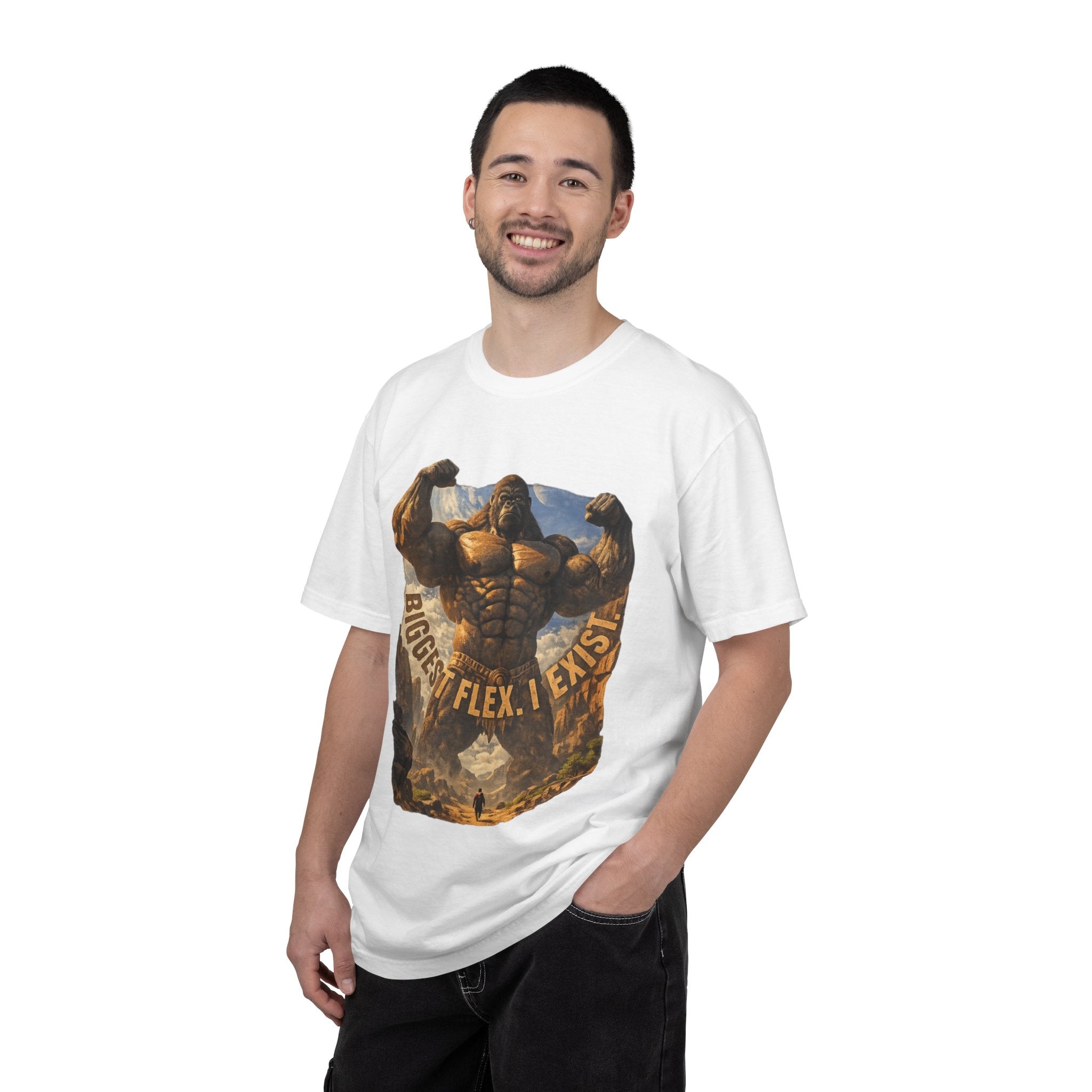 Power Runs Black PRB Biggest Flex I Exist T-Shirt — Funny Muscle Gorilla Graphic Tee by Printify