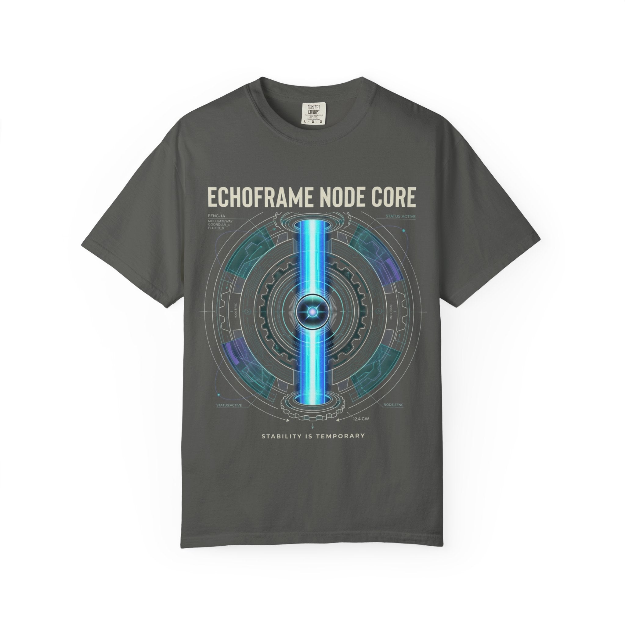 Power Runs Black PRB Echoframe Node Core T-Shirt — Futuristic Tech Graphic Tee by Power Runs Black