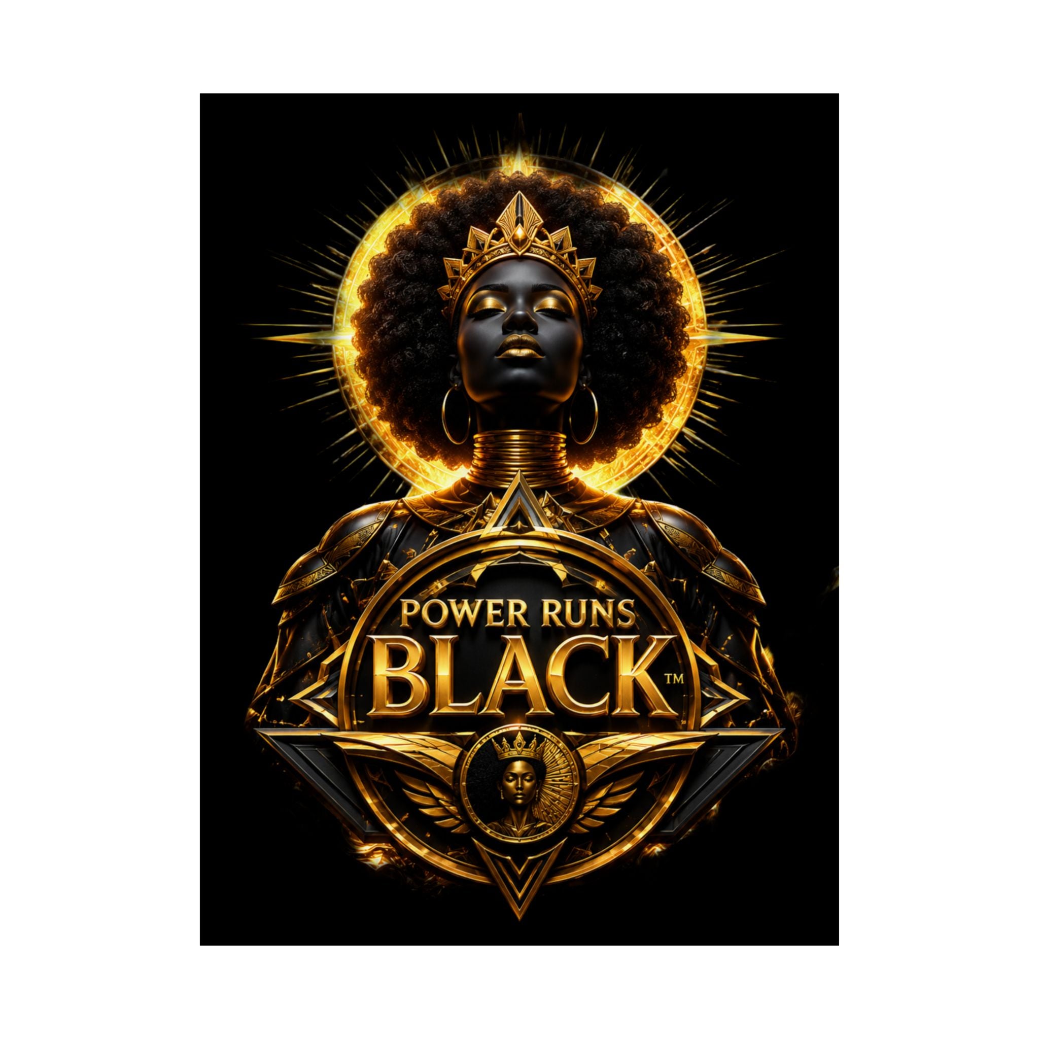 Power Runs Black Matte Poster — "Power Runs Black" Afrocentric Goddess Wall Art by Power Runs Black