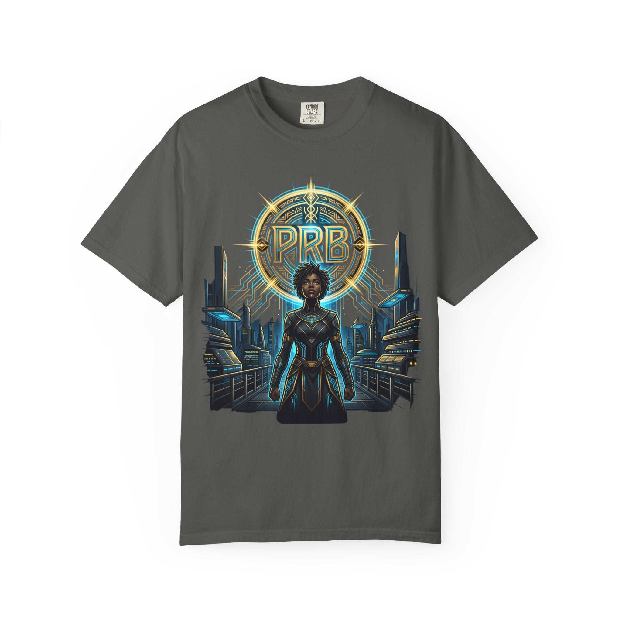 Futuristic Warrior Afrofuturist Graphic T-Shirt | Sci-Fi Streetwear Tee by Printify