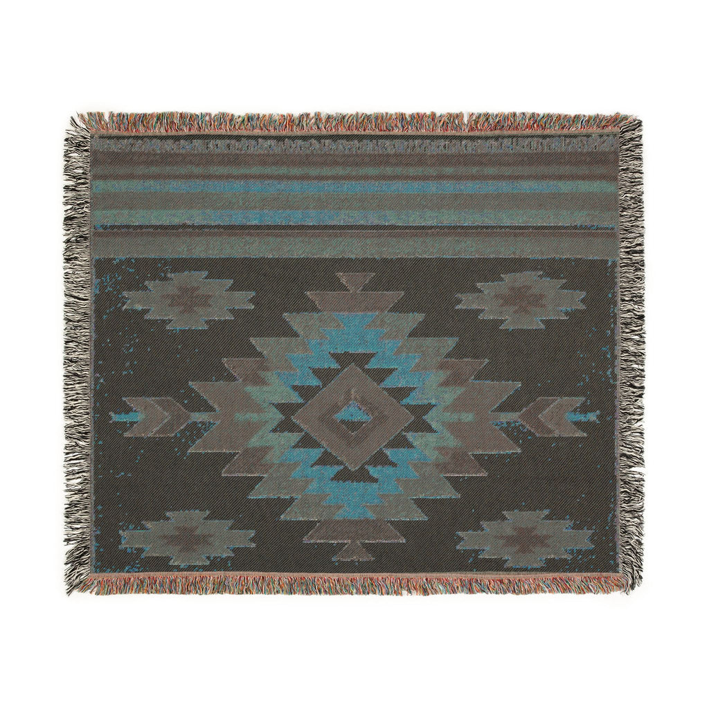 PRB Southwestern Navajo Diamond Woven Blanket | Aztec Throw Blanket by Power Runs Black