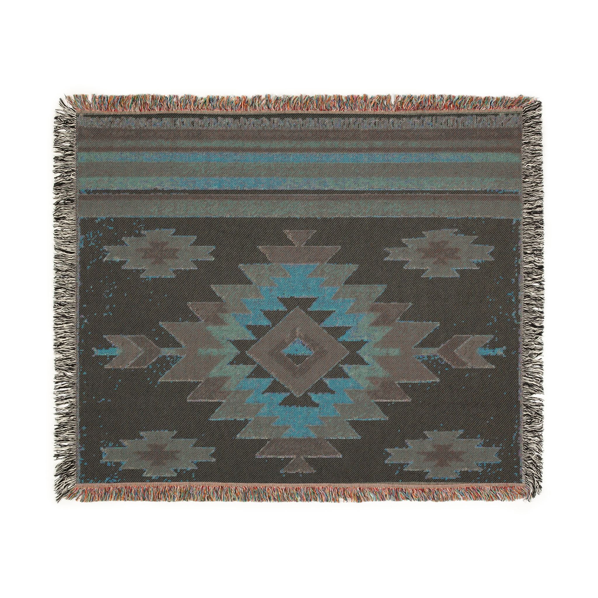 PRB Southwestern Navajo Diamond Woven Blanket | Aztec Throw Blanket by Power Runs Black