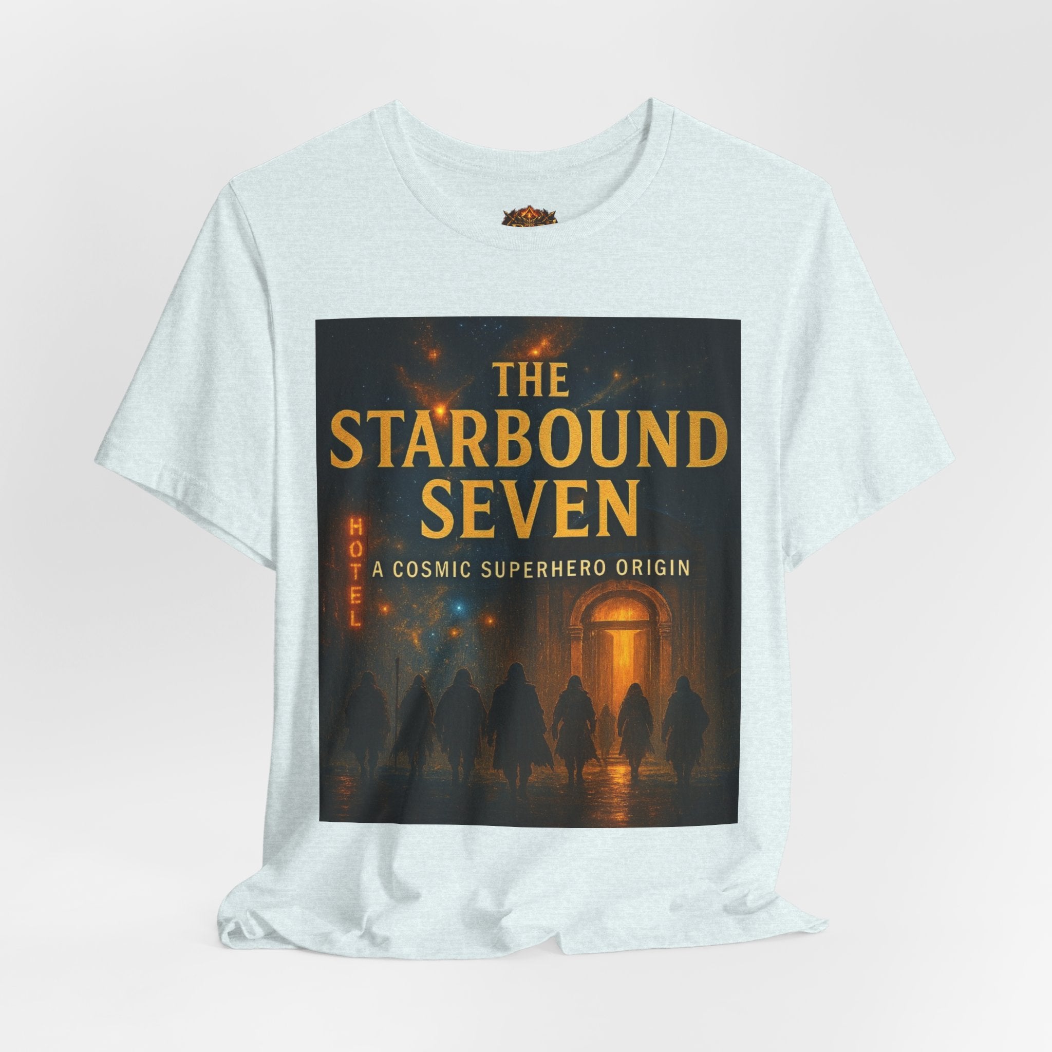 Power Runs Black PRB The Starbound Seven Tee – Retro Cosmic Superhero Poster Shirt by Power Runs Black