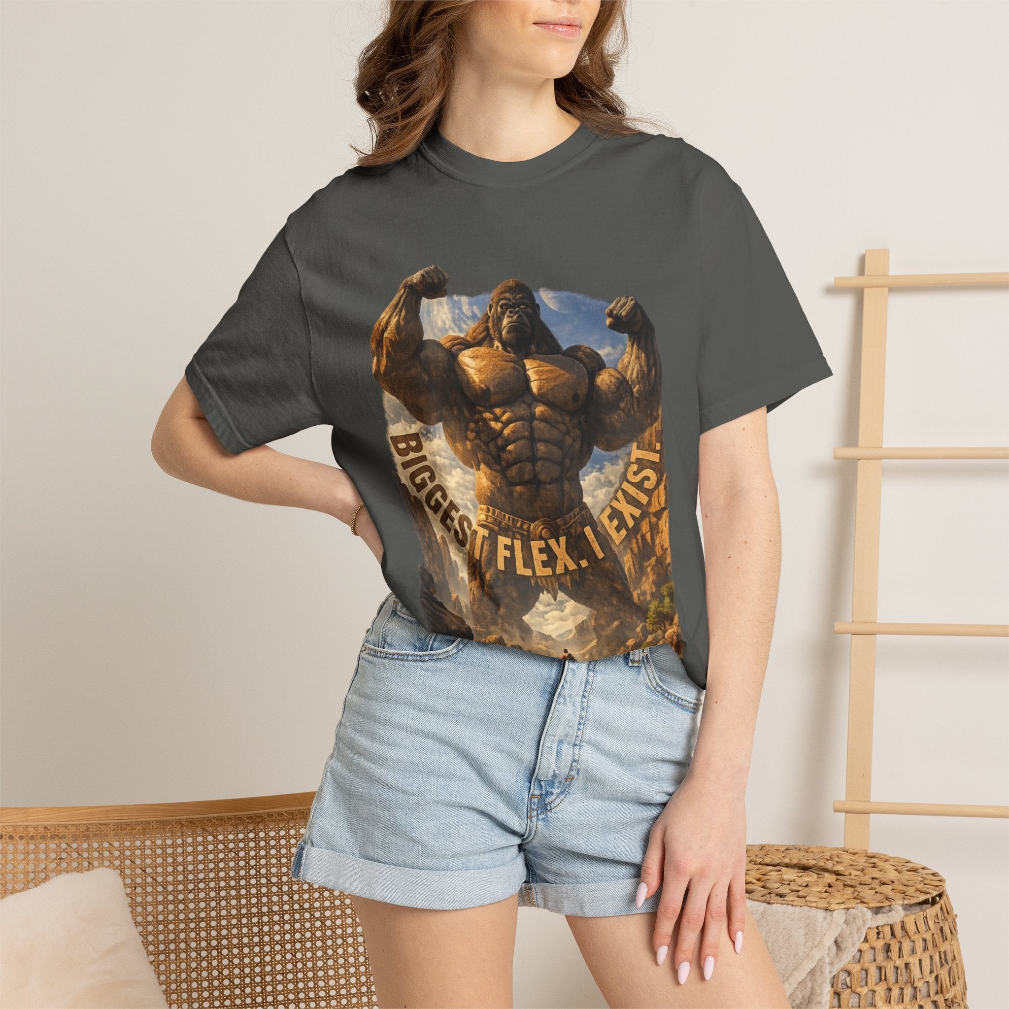PRB Biggest Flex I Exist T-Shirt — Funny Muscle Gorilla Graphic Tee by Power Runs Black