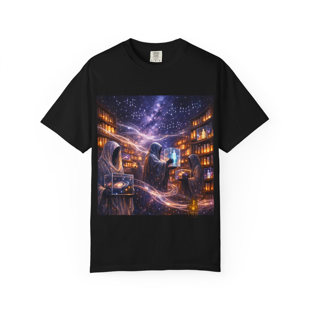 PRB Mystic Library Wizards T-Shirt — Cosmic Sorcerer Art Tee by Power Runs Black