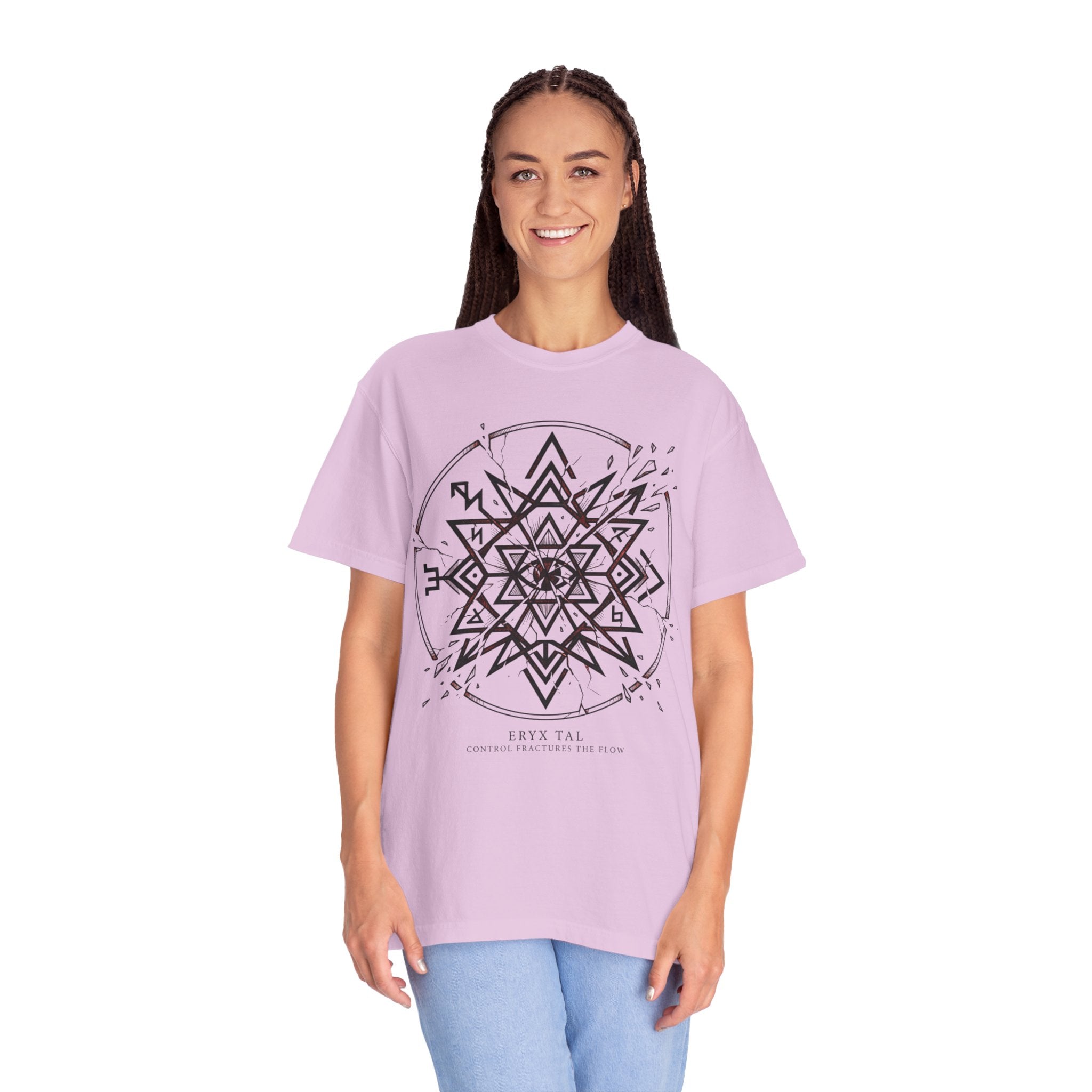 Power Runs Black PRB Eryx Tal Geometric Mandala T-Shirt — Symmetric Star Graphic Tee by Power Runs Black