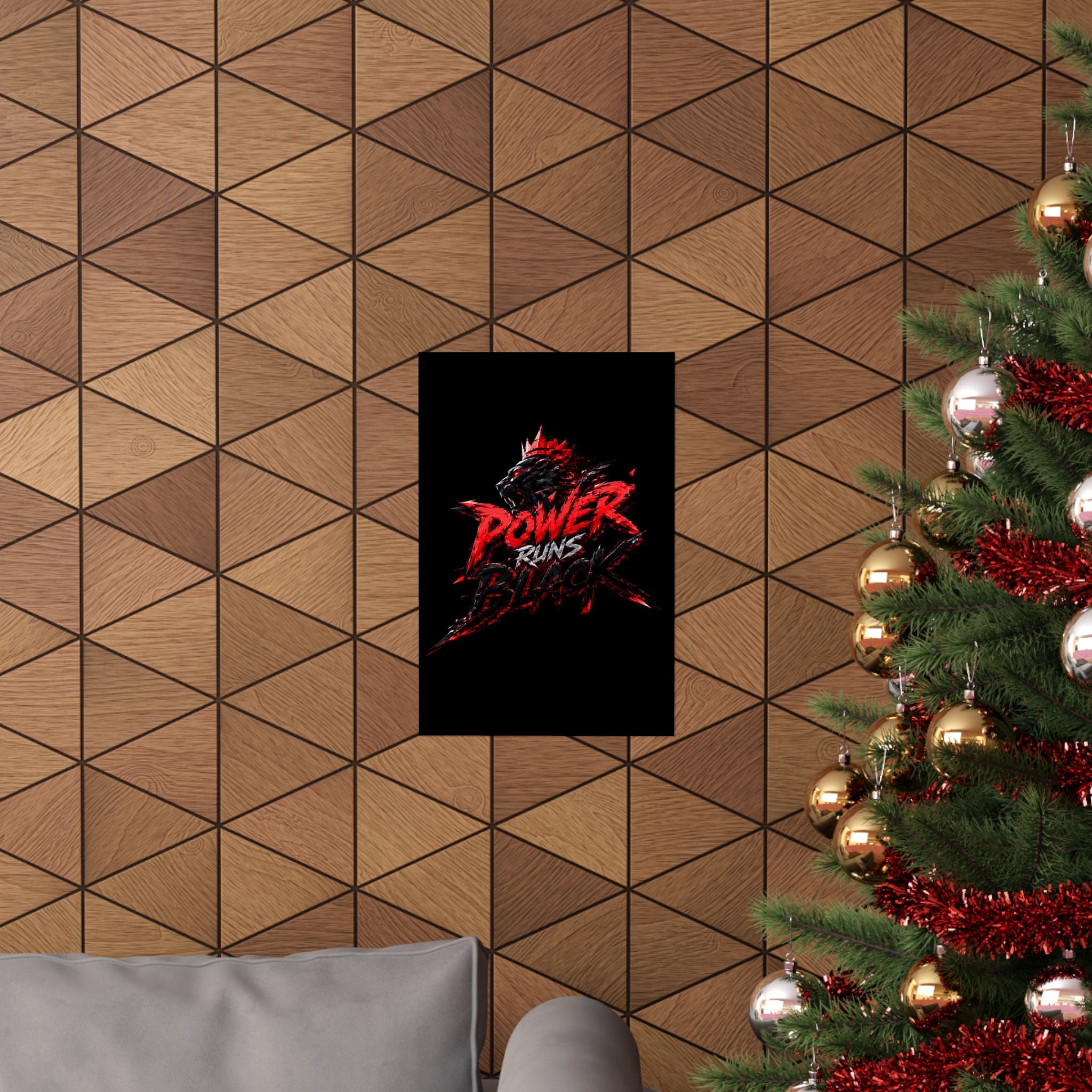 Power Runs Black Matte Poster — Red Panther Skull Graphic Wall Art by Power Runs Black