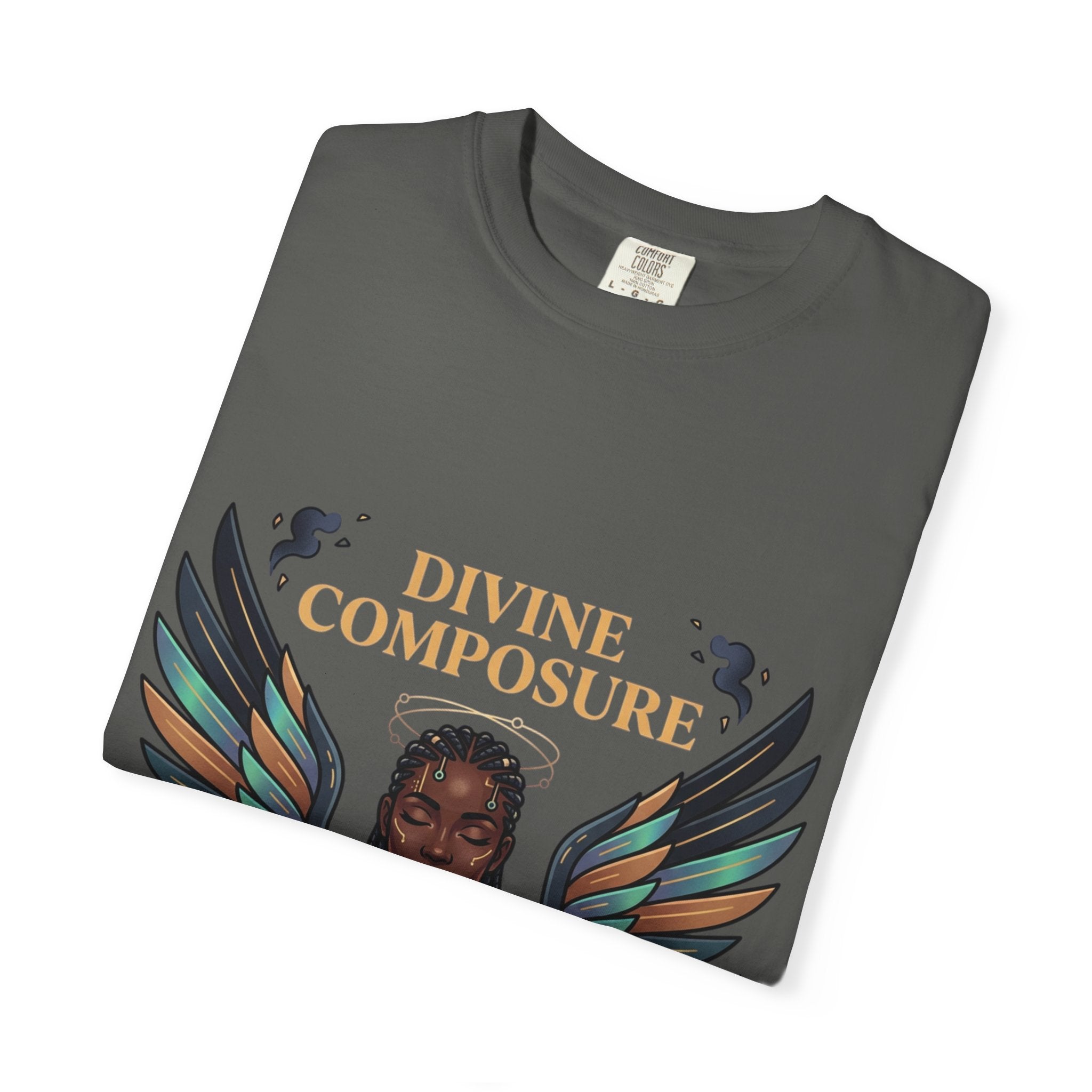 Power Runs Black Divine Composure T-Shirt — Angel Wing Graphic Tee by Printify