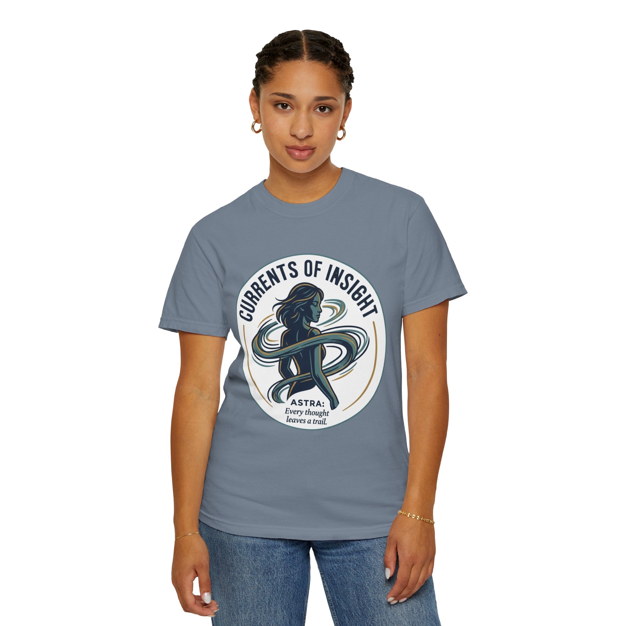 Power Runs Black Currents of Insight T-Shirt — 'Astra: Every thought leaves a trail' Graphic Tee by Power Runs Black