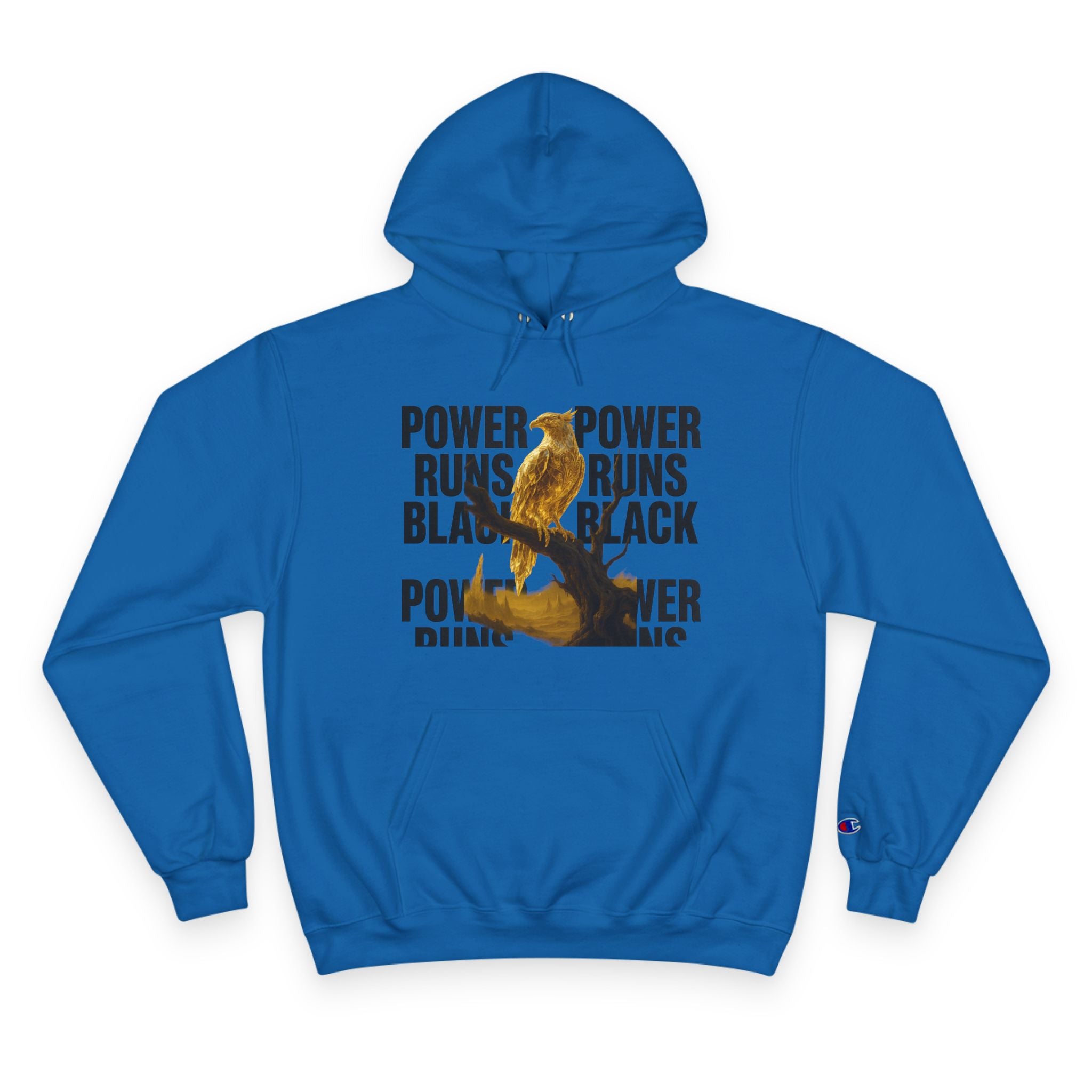 PRB Champion Hoodie — 'Power Runs Black' Golden Bird Graphic Pullover by Power Runs Black