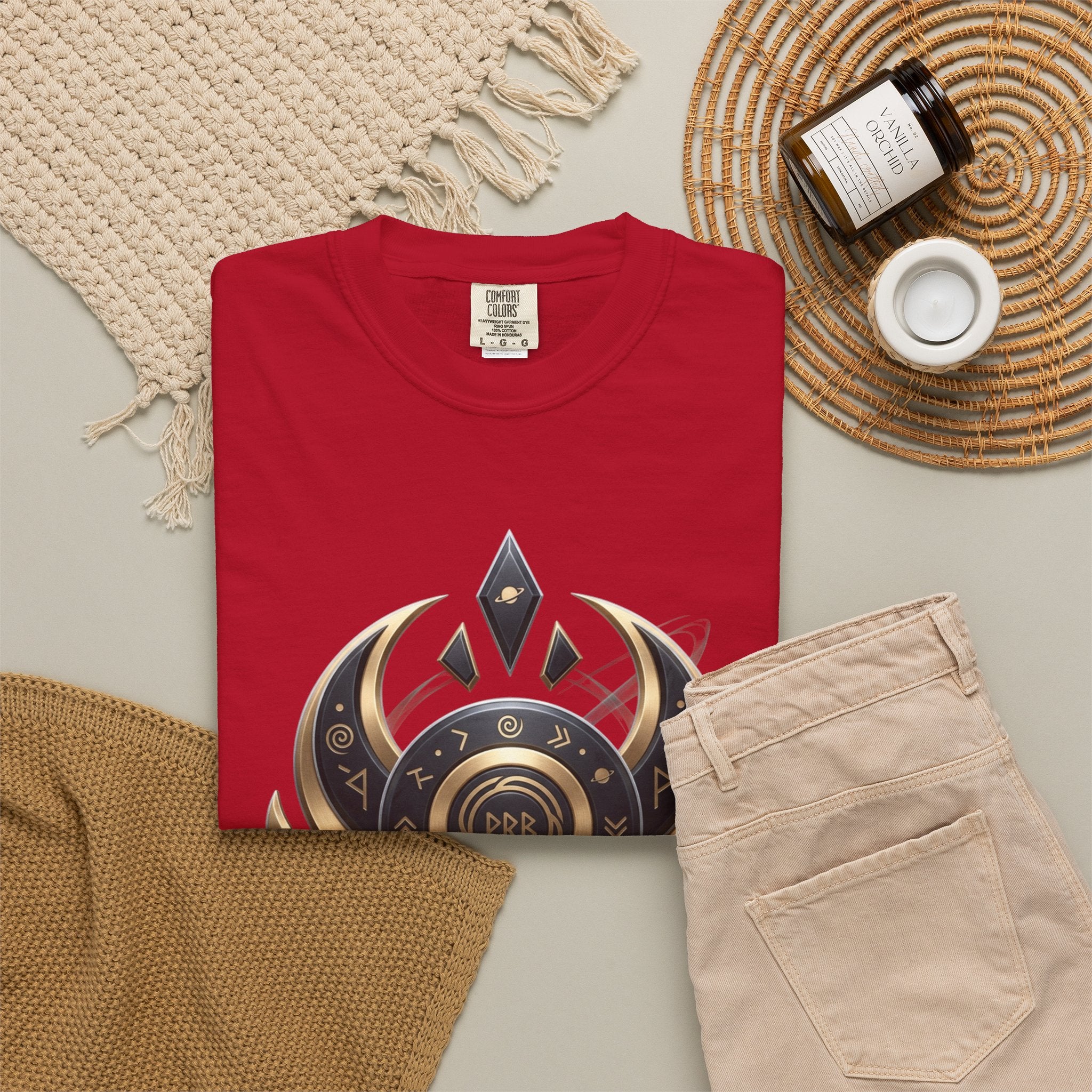 Power Runs Black Mystic Compass Disc T-Shirt — Geometric Gold & Black Emblem Tee by Printify