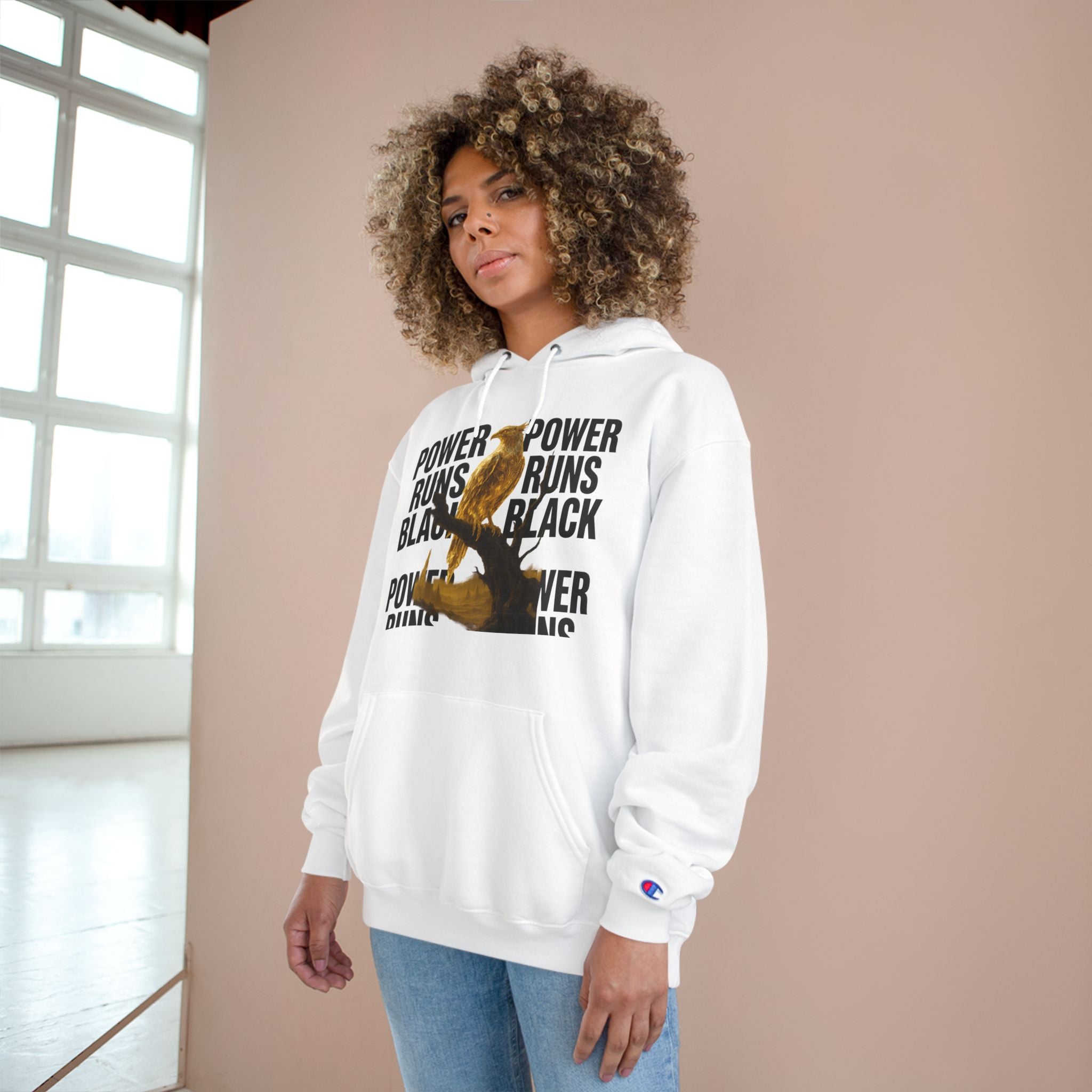 PRB Champion Hoodie — 'Power Runs Black' Golden Bird Graphic Pullover by Power Runs Black